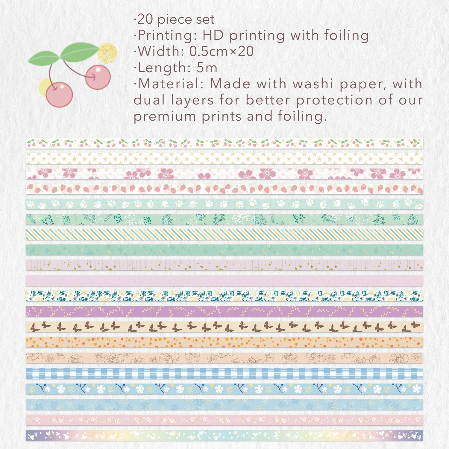 20 piece Summer Slim Washi Tape Set - Image 9
