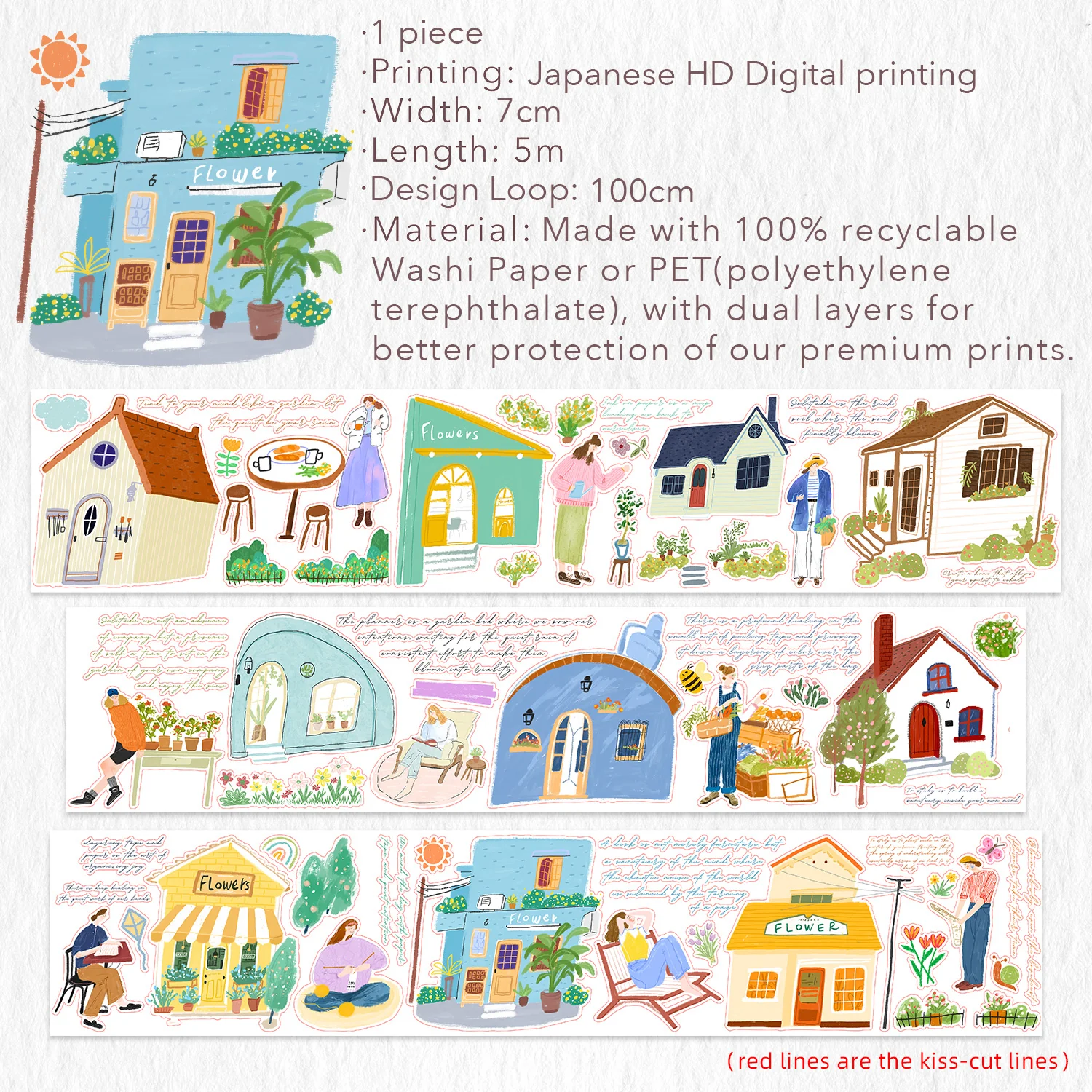 Pre-cut Bloom House Wide Washi/PET Tape - Image 10