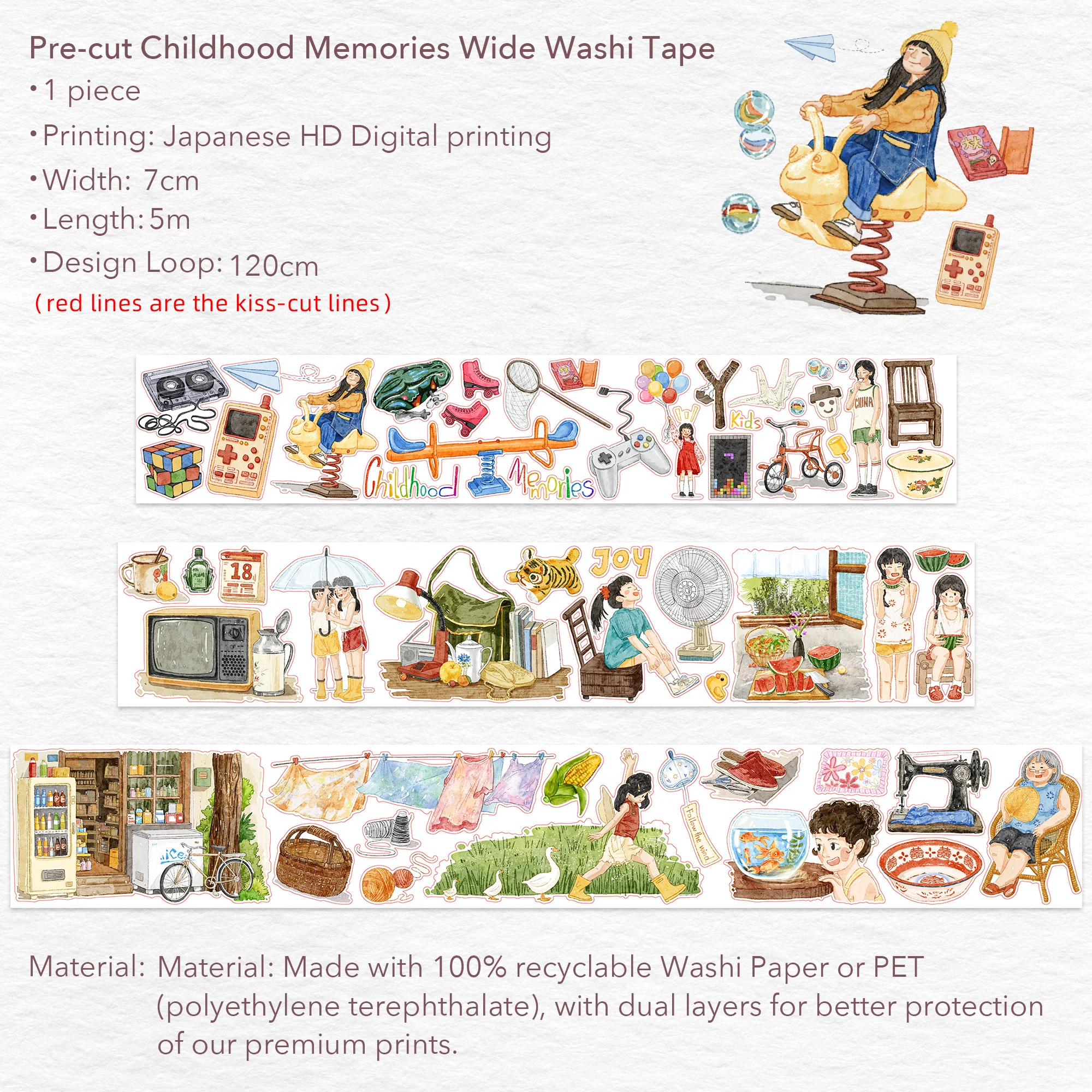 Pre-cut Childhood Memories Wide Washi/PET Tape - Image 6
