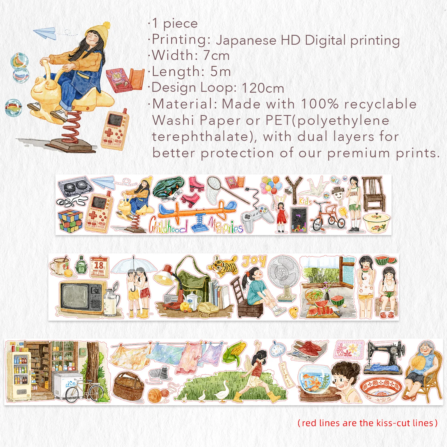 Pre-cut Childhood Memories Wide Washi/PET Tape - Image 7