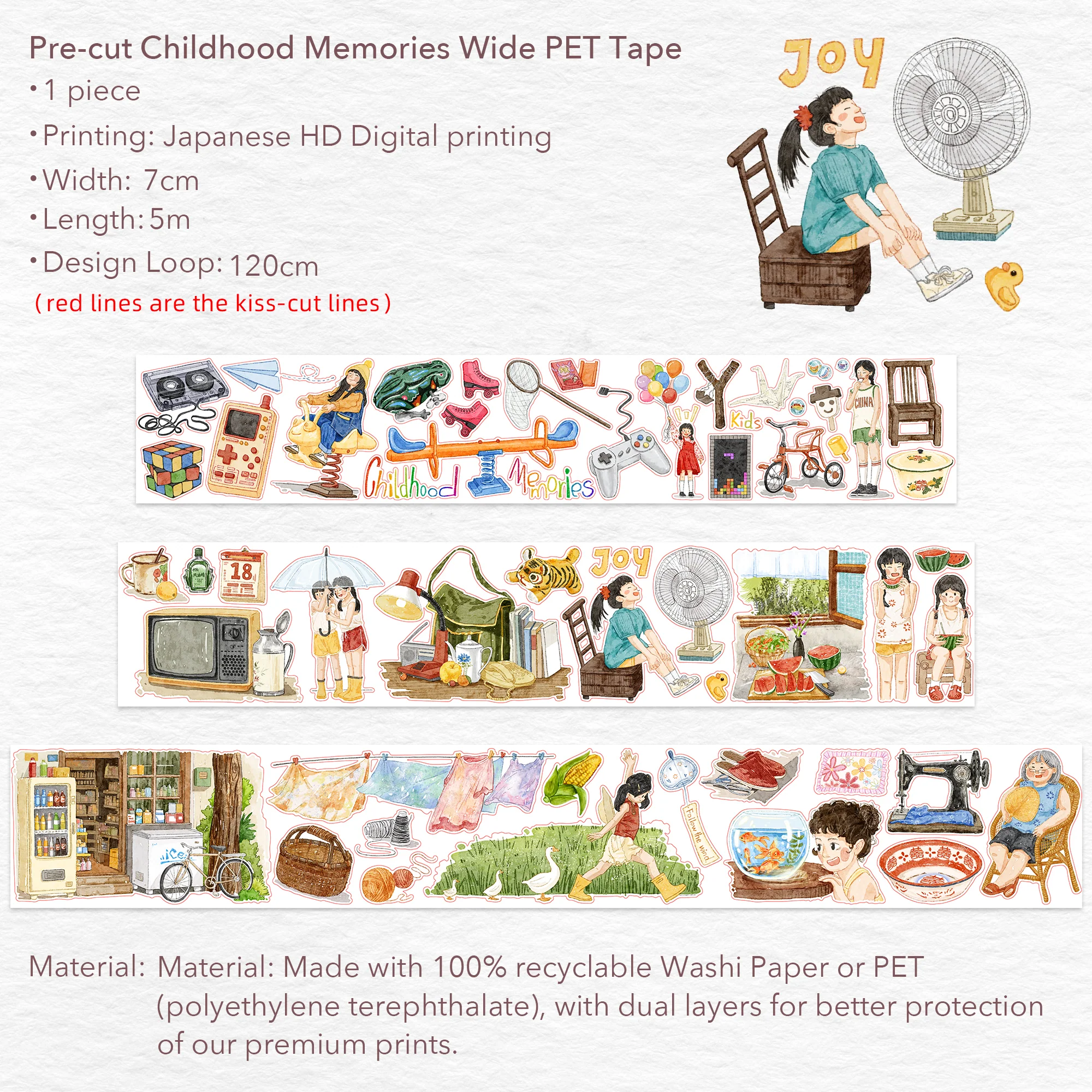 Pre-cut Childhood Memories Wide Washi/PET Tape - Image 8