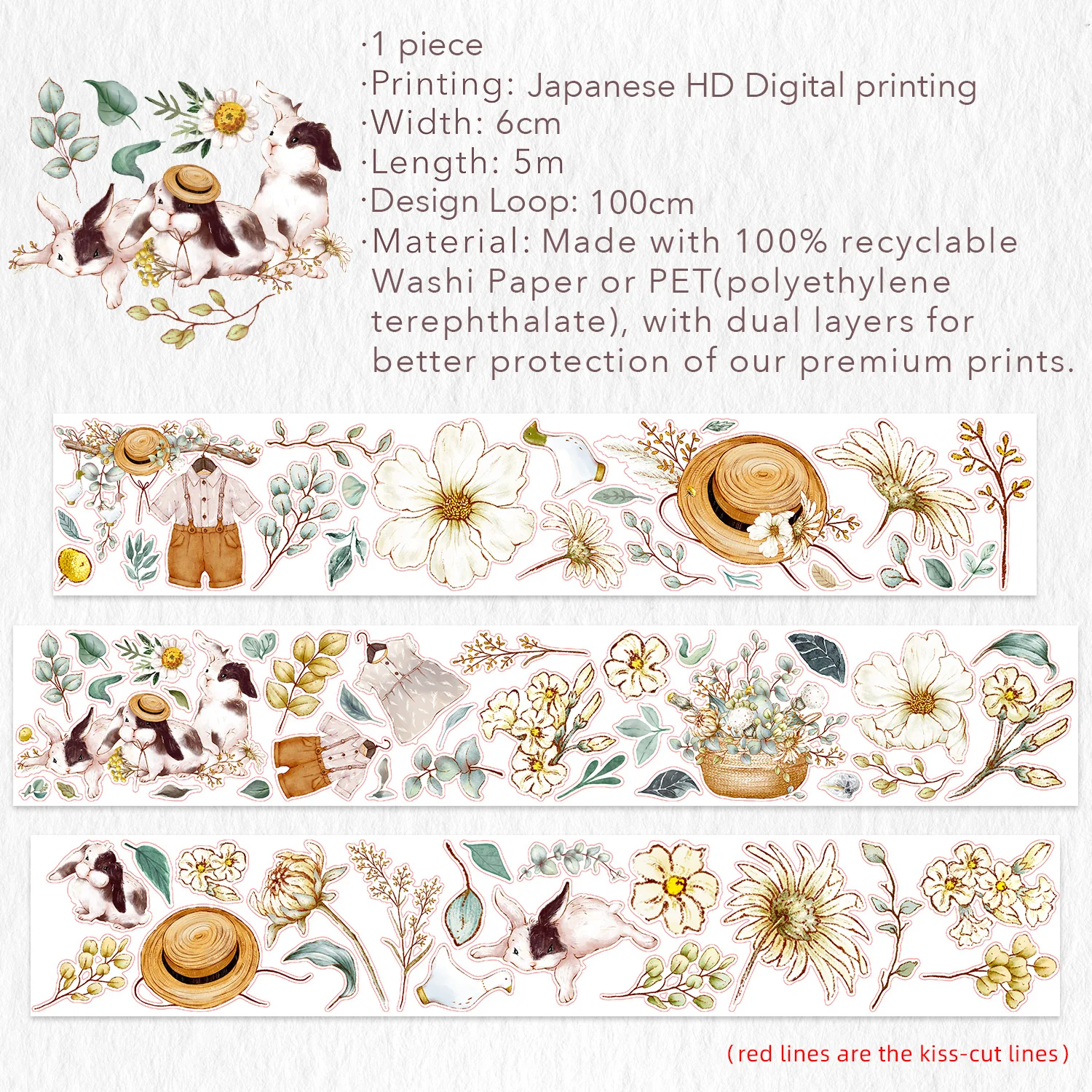 Pre-cut Clover Haze Wide Washi/PET Tape - Image 8