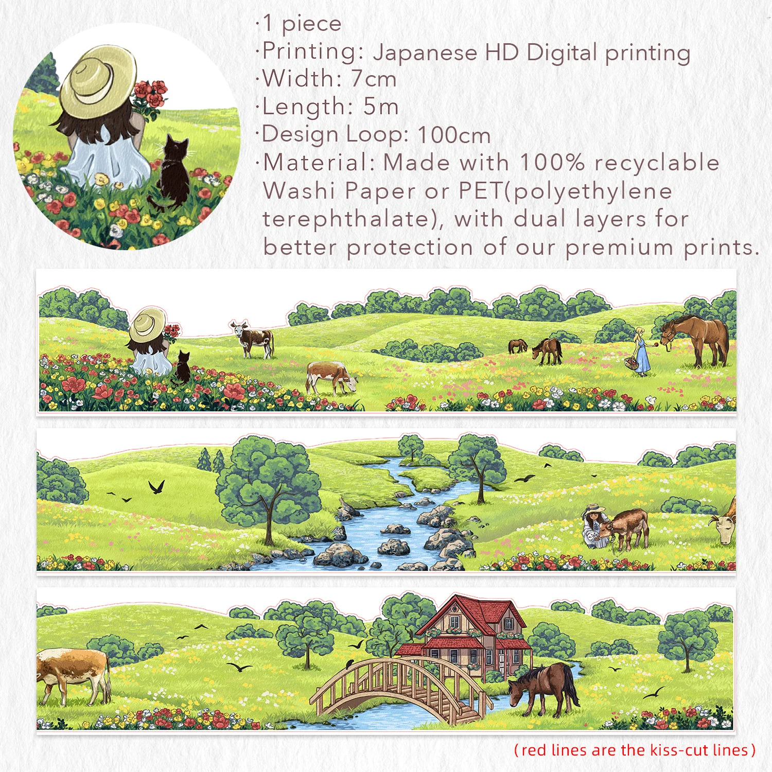 Pre-cut Country Ballad Wide Washi/PET Tape - Image 7