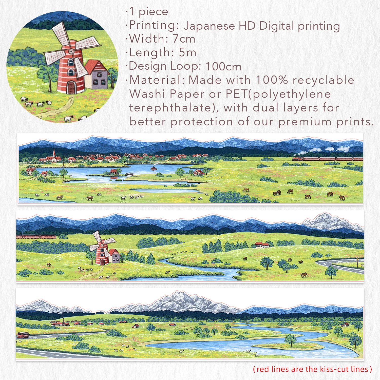 Pre-cut Country Diary Wide Washi/PET Tape - Image 7