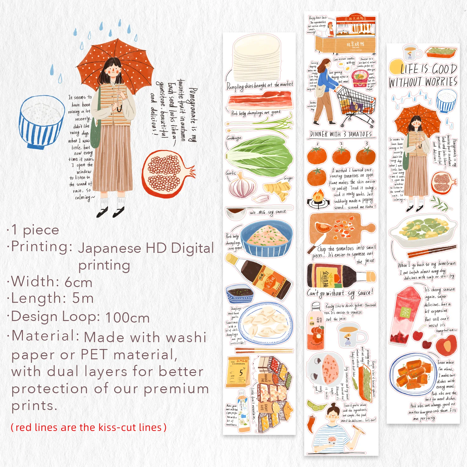Pre-cut Dinner Time Wide Washi/PET Tape - Image 10