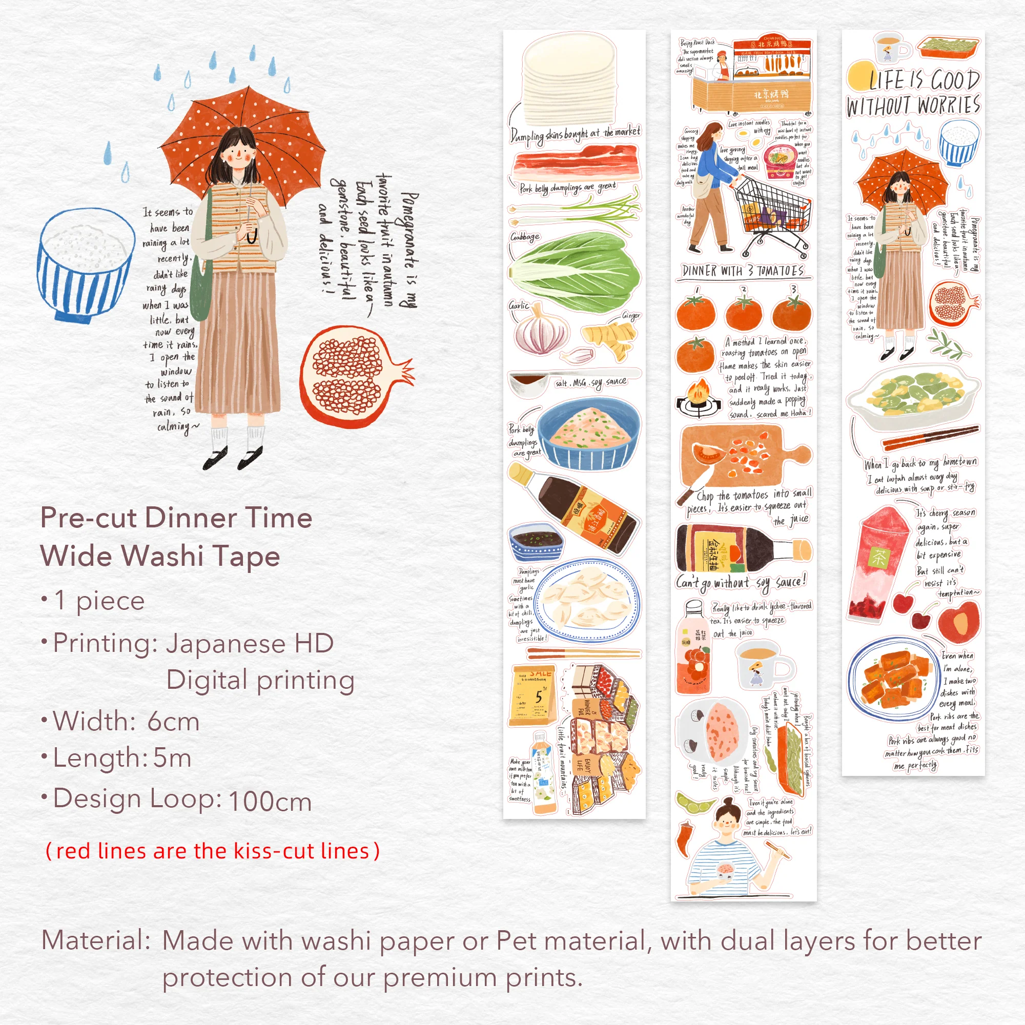 Pre-cut Dinner Time Wide Washi/PET Tape - Image 8