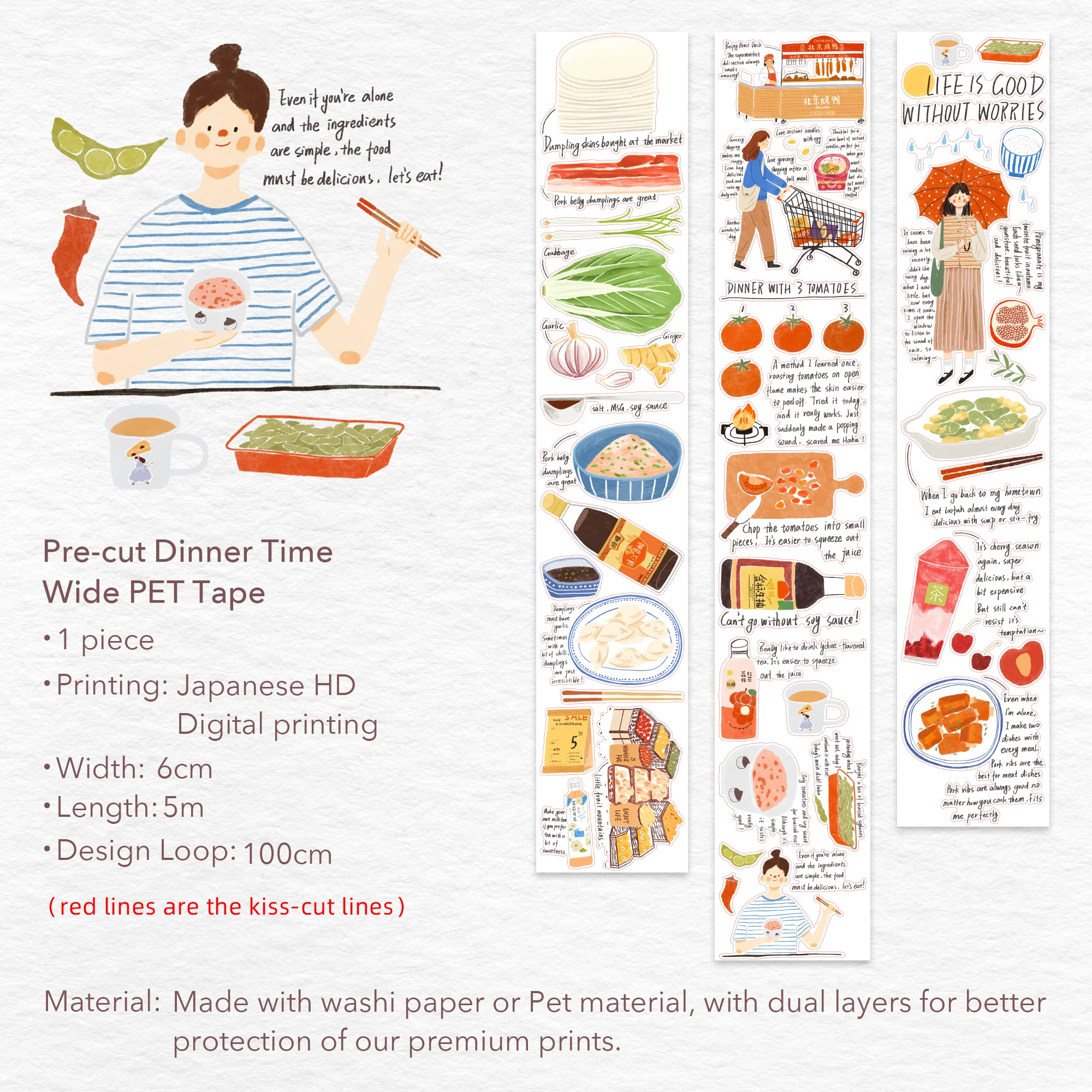 Pre-cut Dinner Time Wide Washi/PET Tape - Image 9