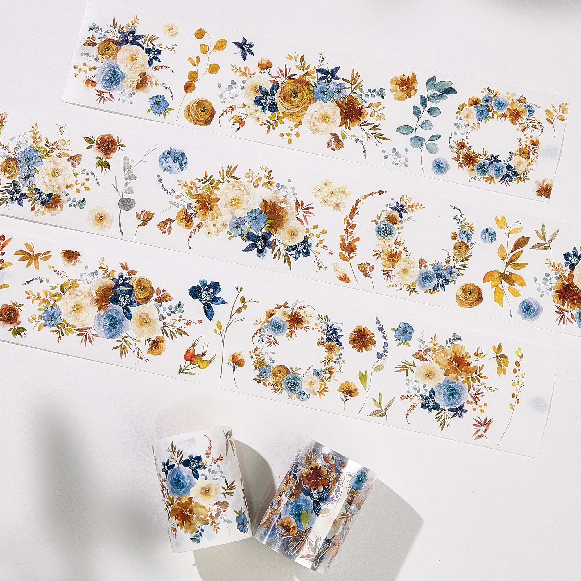 Pre-cut Dusty Blue & Cinnamon Wide Washi/PET Tape