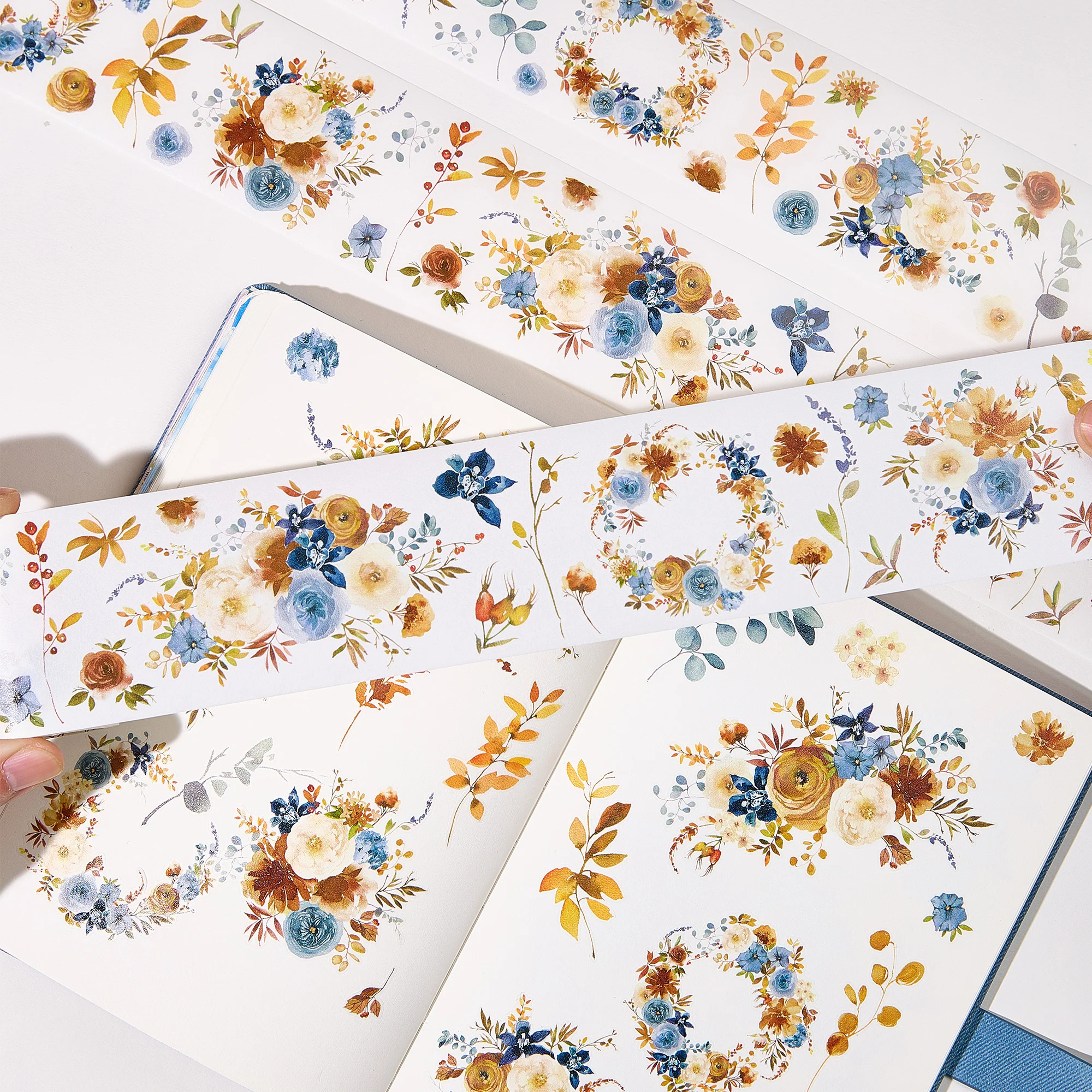 Pre-cut Dusty Blue & Cinnamon Wide Washi/PET Tape - Image 2