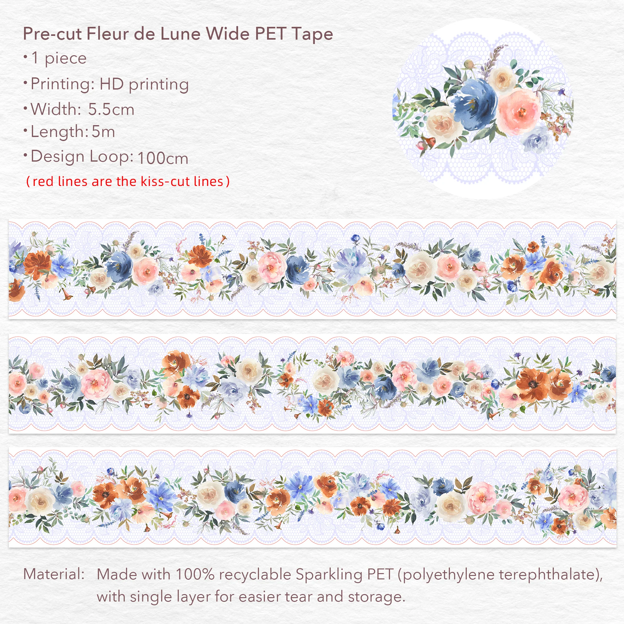 Pre-cut Fleur de Lune Wide PET Tape (Sparking) - Image 10