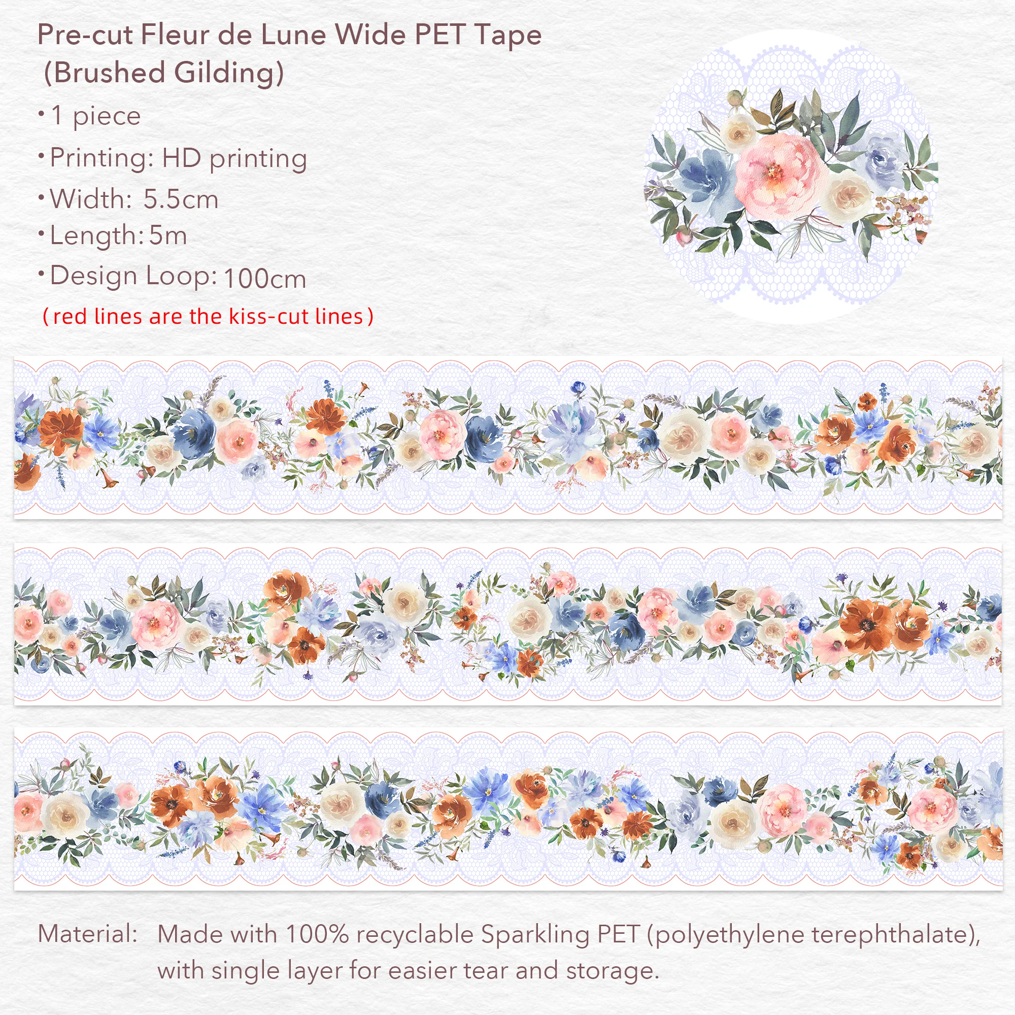 Pre-cut Fleur de Lune Wide PET Tape (Sparking) - Image 11