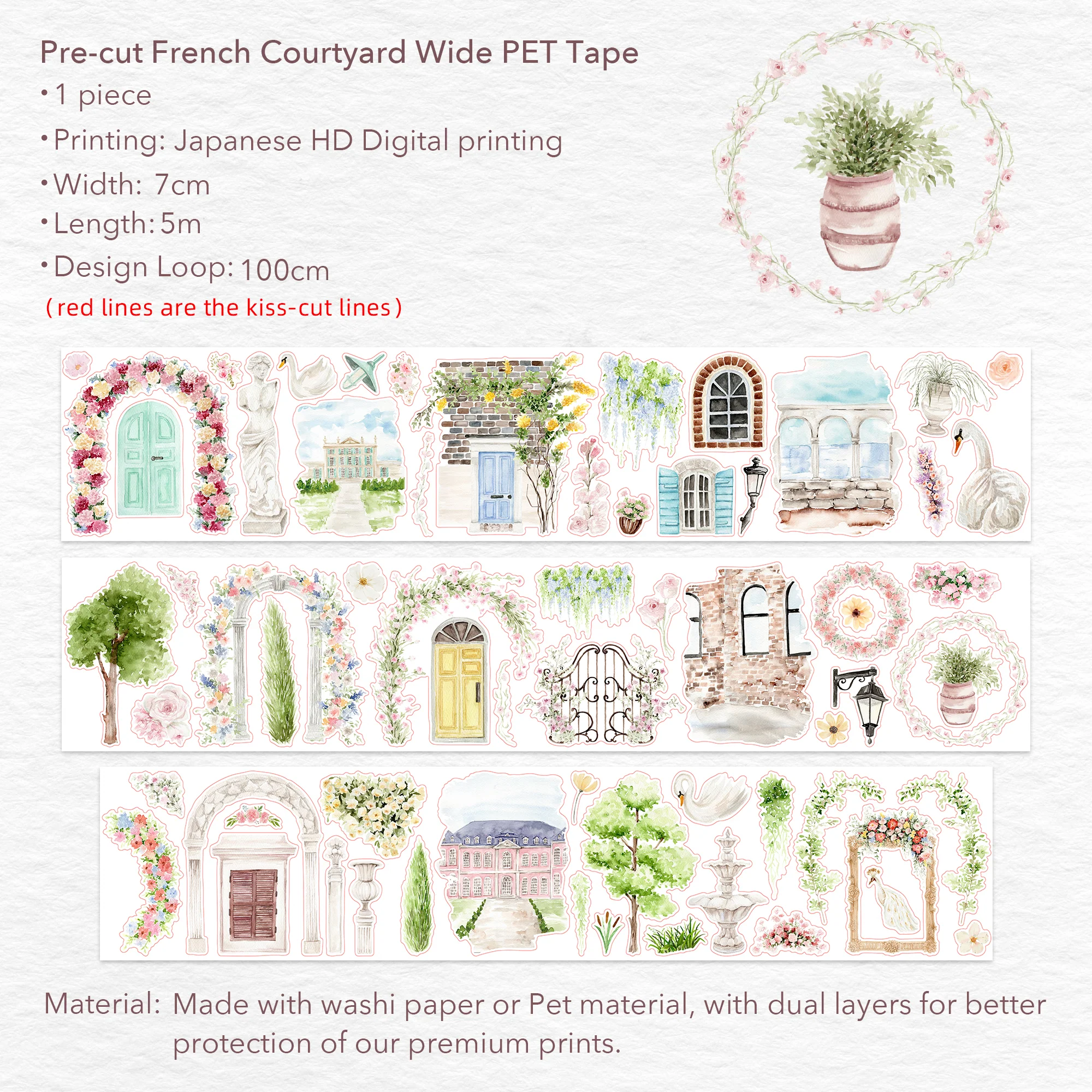Pre-cut French Courtyard Wide Washi/PET Tape - Image 10