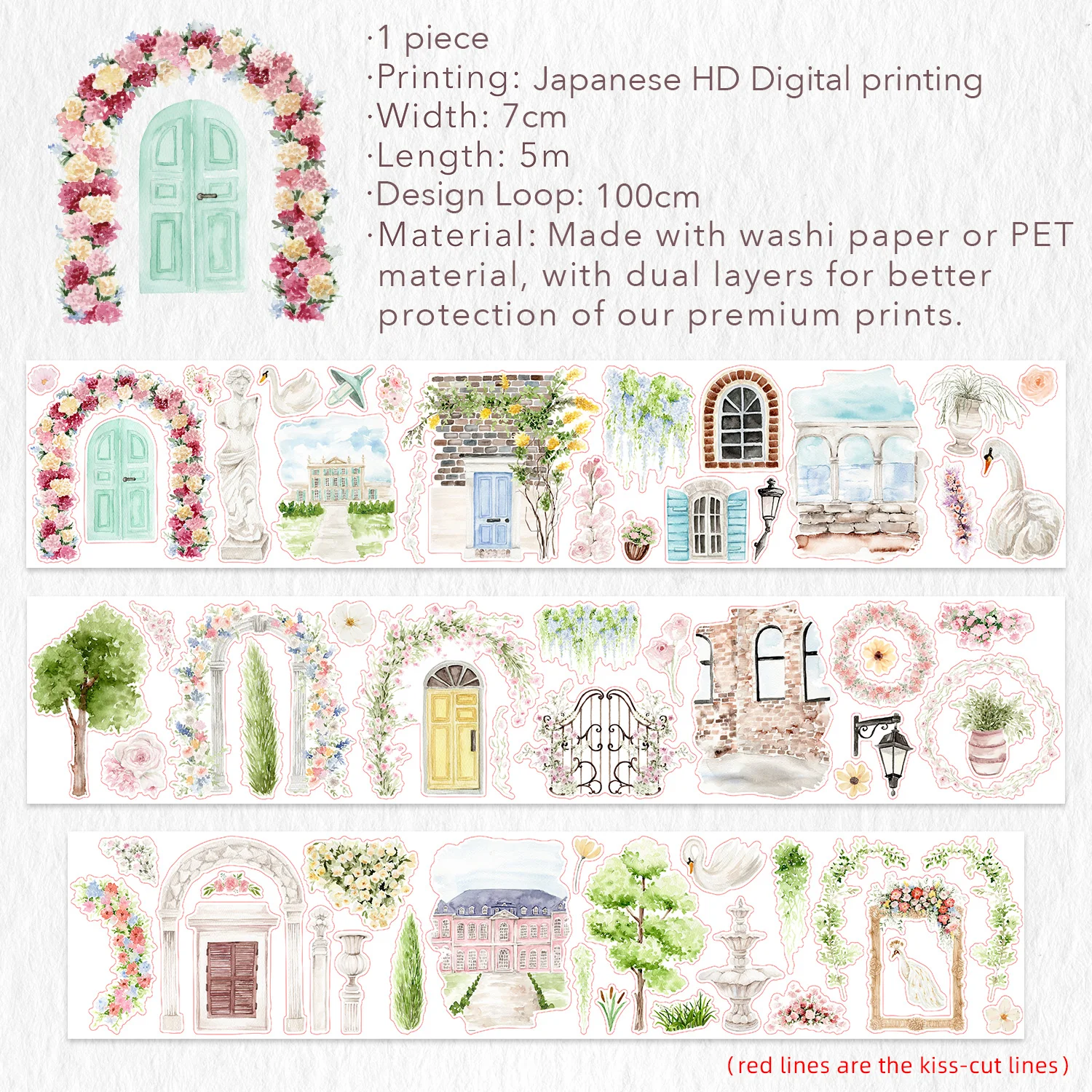 Pre-cut French Courtyard Wide Washi/PET Tape - Image 8