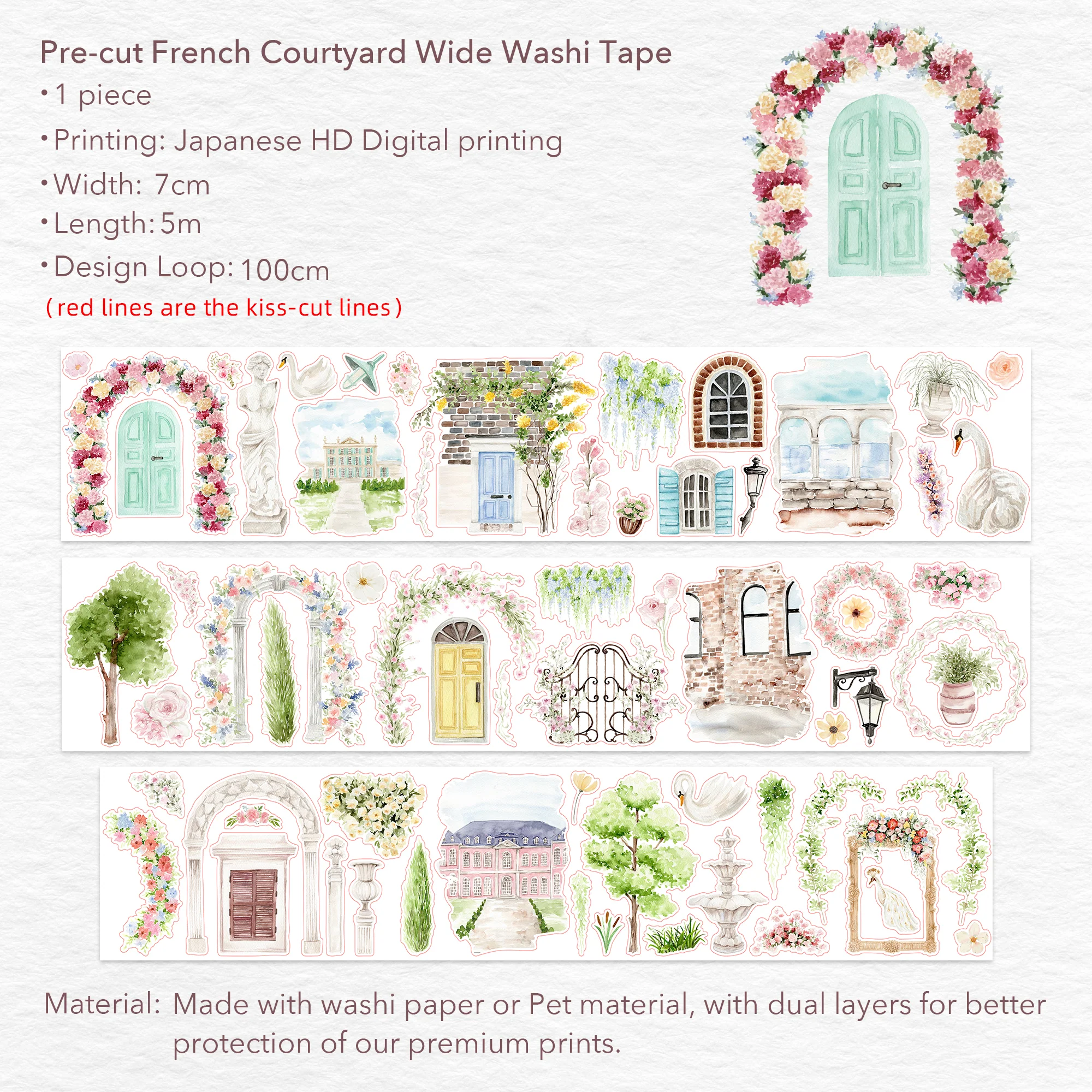 Pre-cut French Courtyard Wide Washi/PET Tape - Image 9