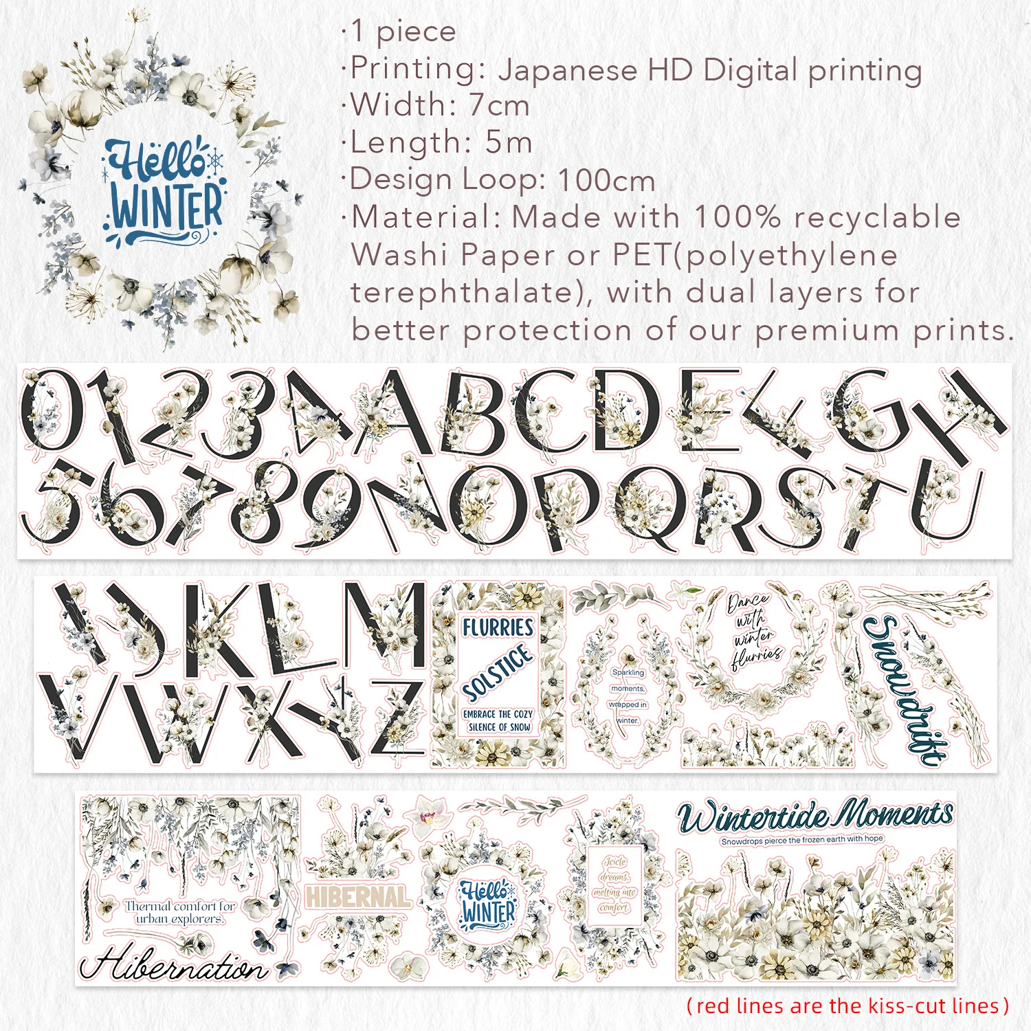 Pre-cut Frosted Letters Wide Washi/PET Tape - Image 7