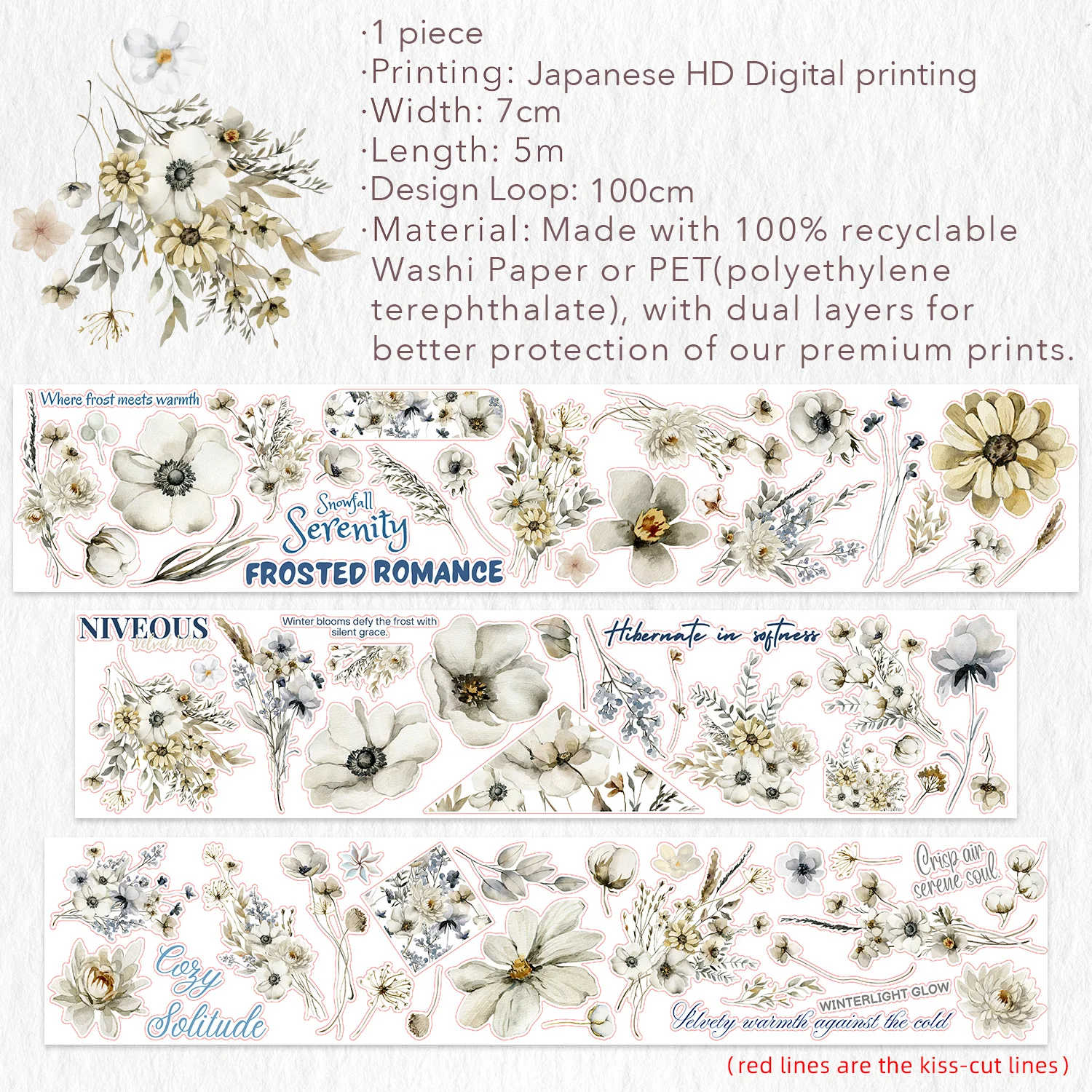 Pre-cut Frosted Meadow Wide Washi/PET Tape - Image 6