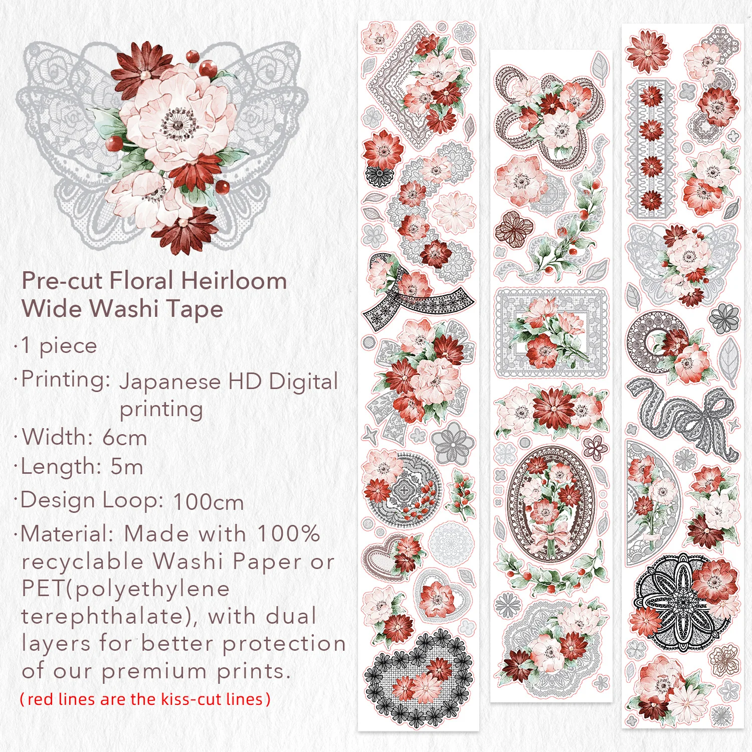 Pre-cut Heirloom Lace Washi/PET Tape - Image 11