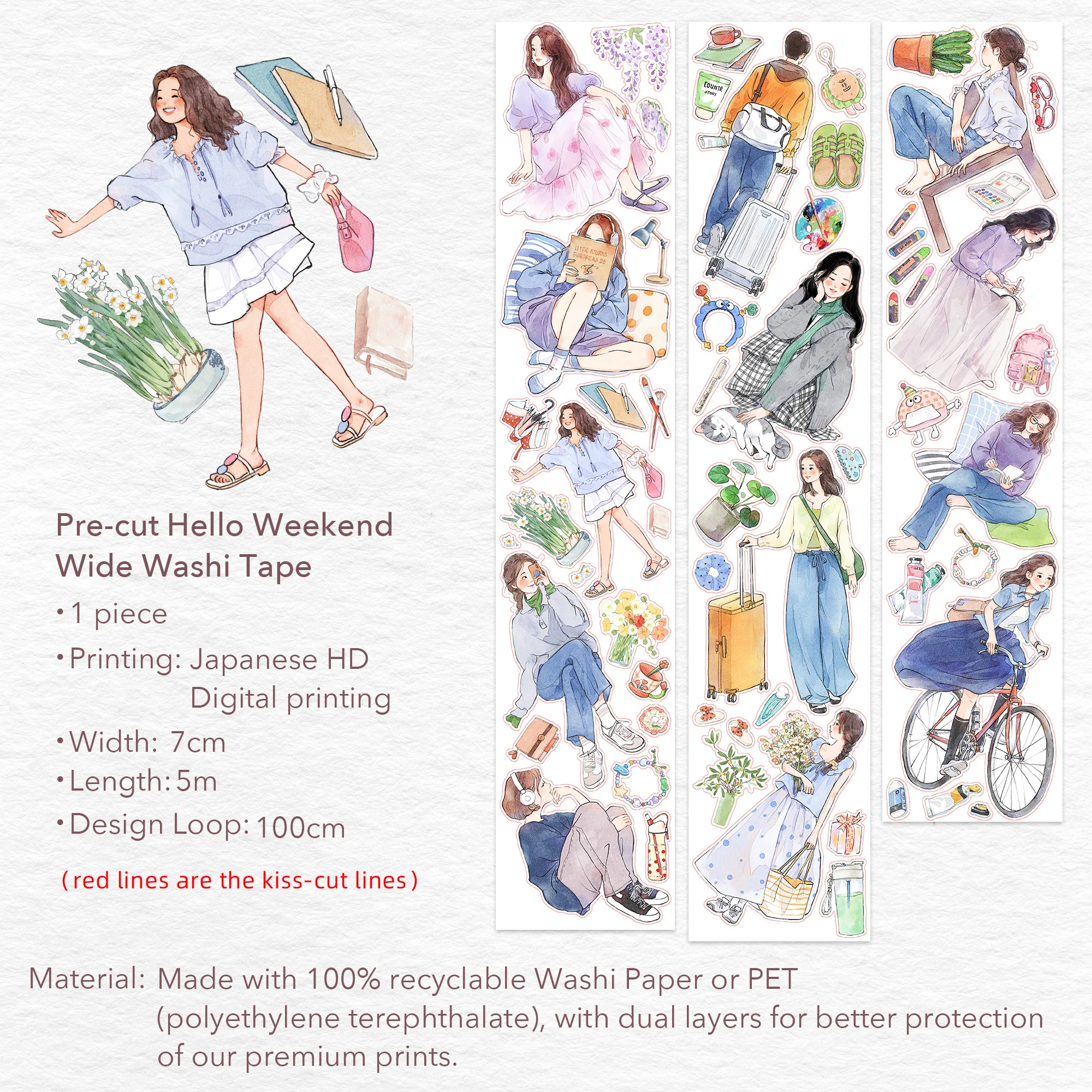 Pre-cut Hello Weekend Wide Washi/PET Tape - Image 11