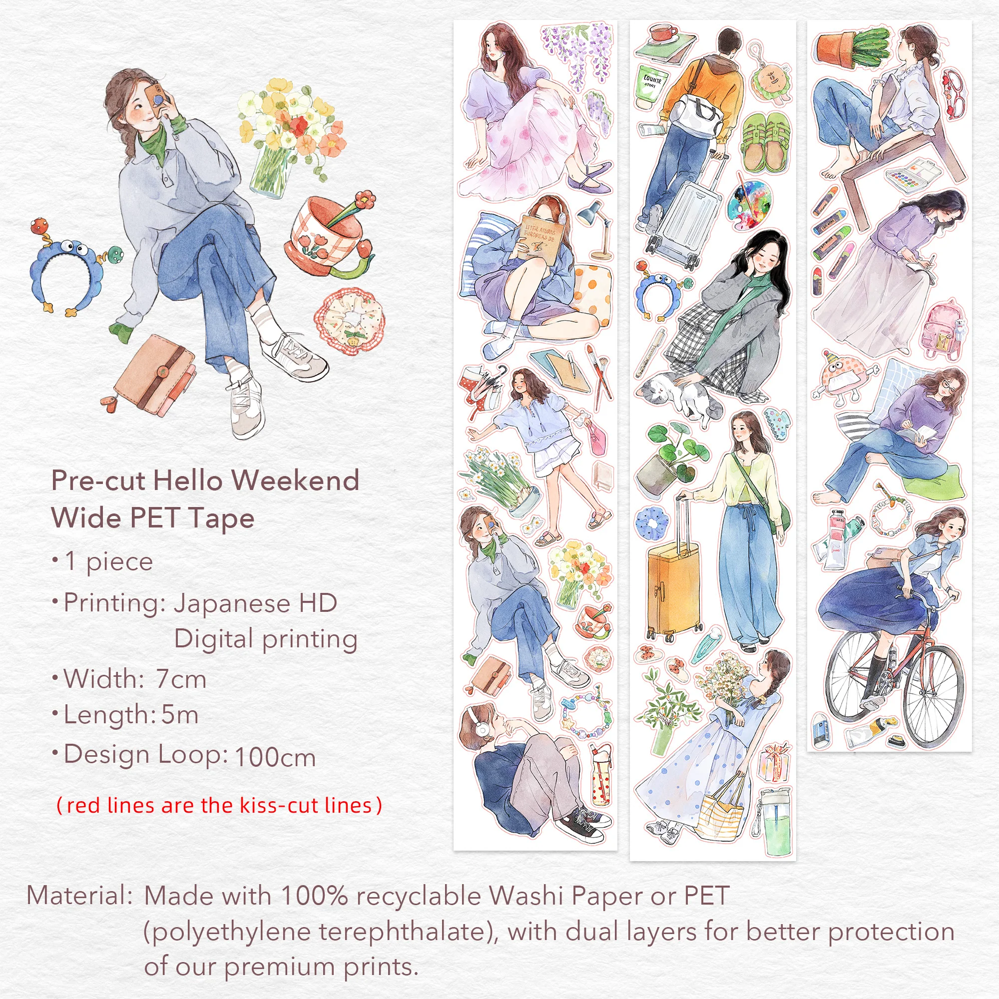 Pre-cut Hello Weekend Wide Washi/PET Tape - Image 12