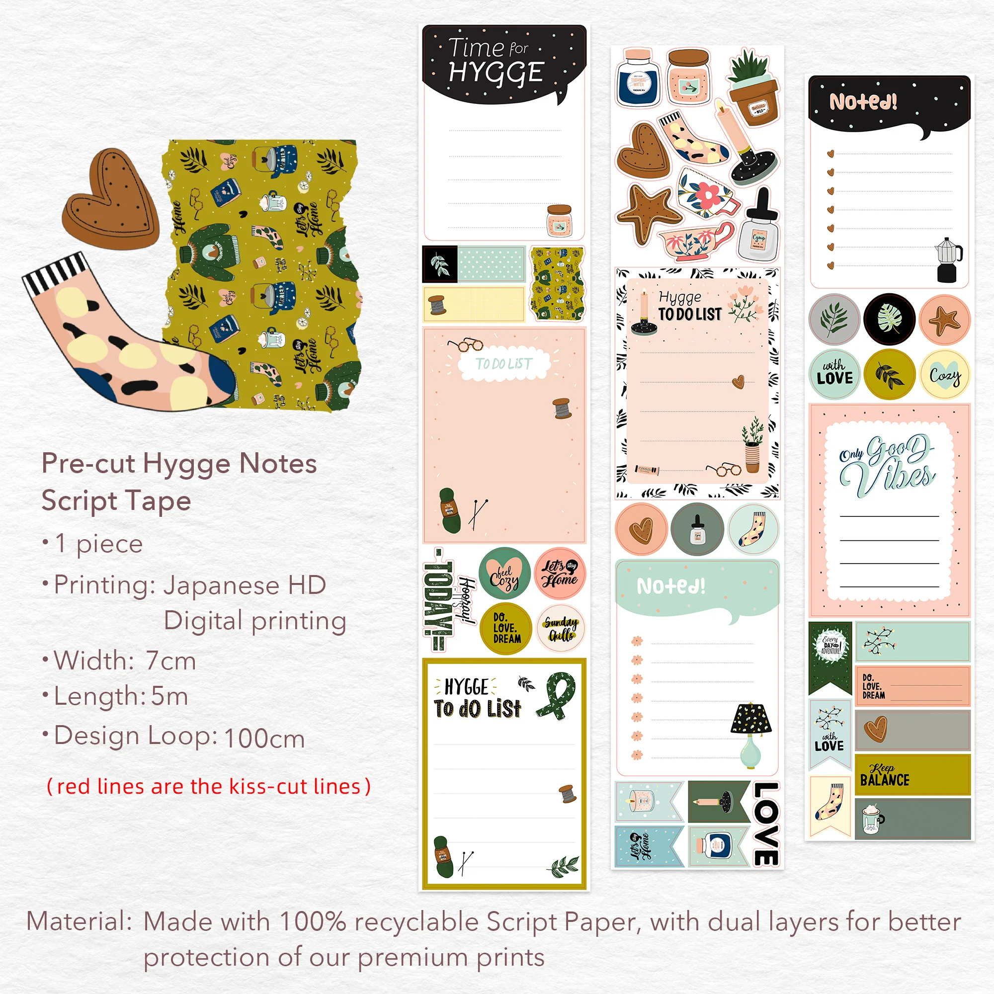 Pre-cut Hygge Notes Script Tape Bundle - Image 27
