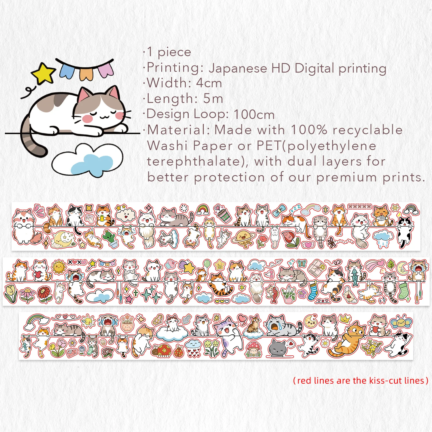 Pre-cut Kitty Conga Wide Washi/PET Tape - Image 4