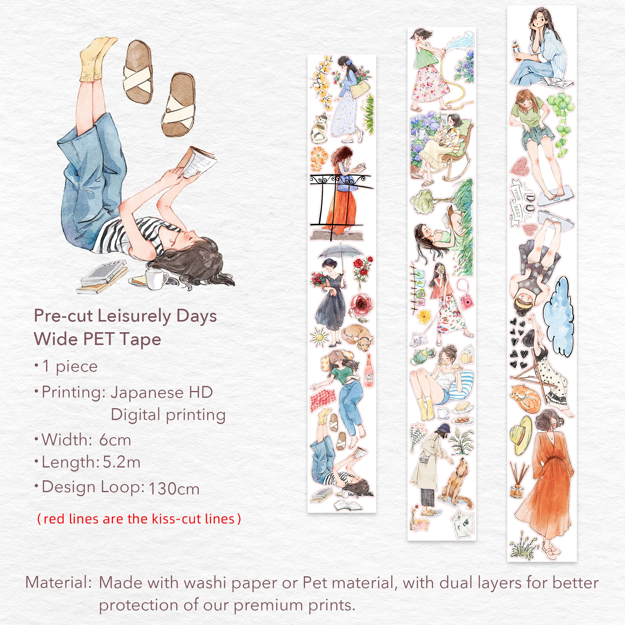 Pre-cut Leisurely Days Wide Washi/PET Tape - Image 10