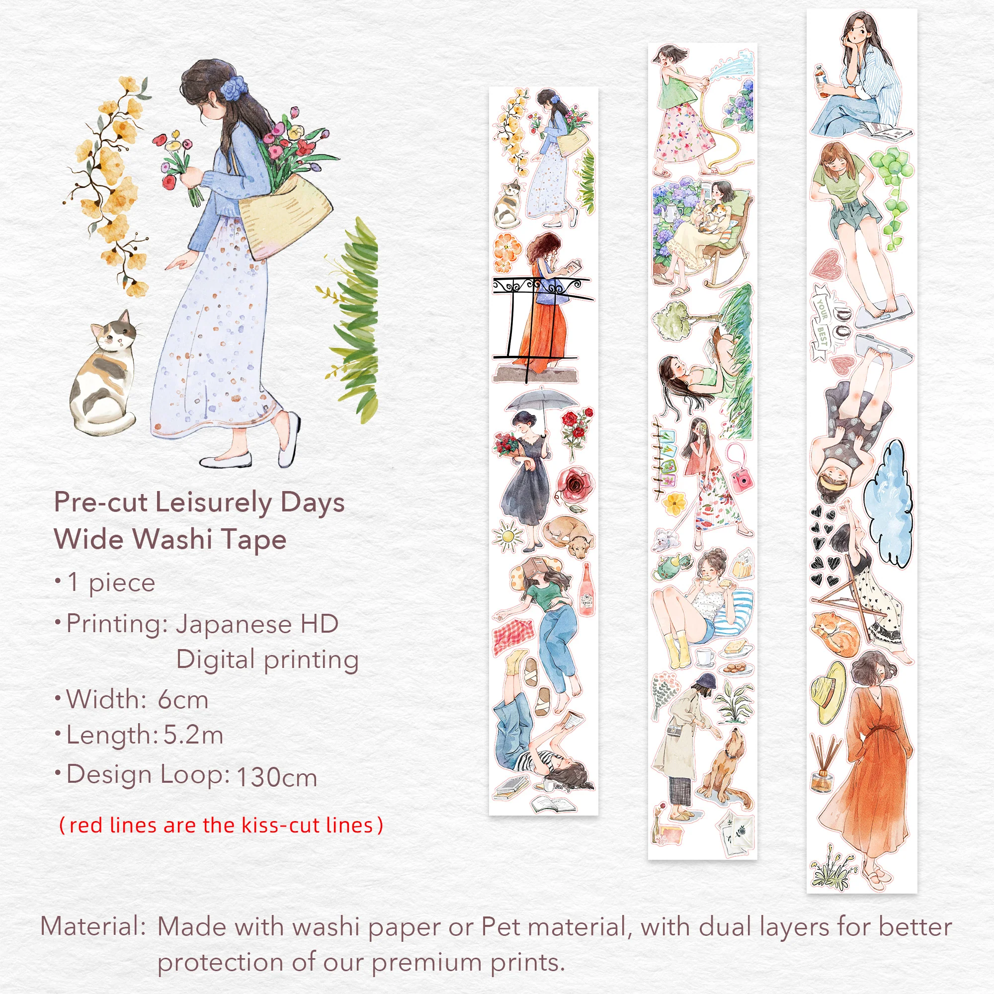 Pre-cut Leisurely Days Wide Washi/PET Tape - Image 8
