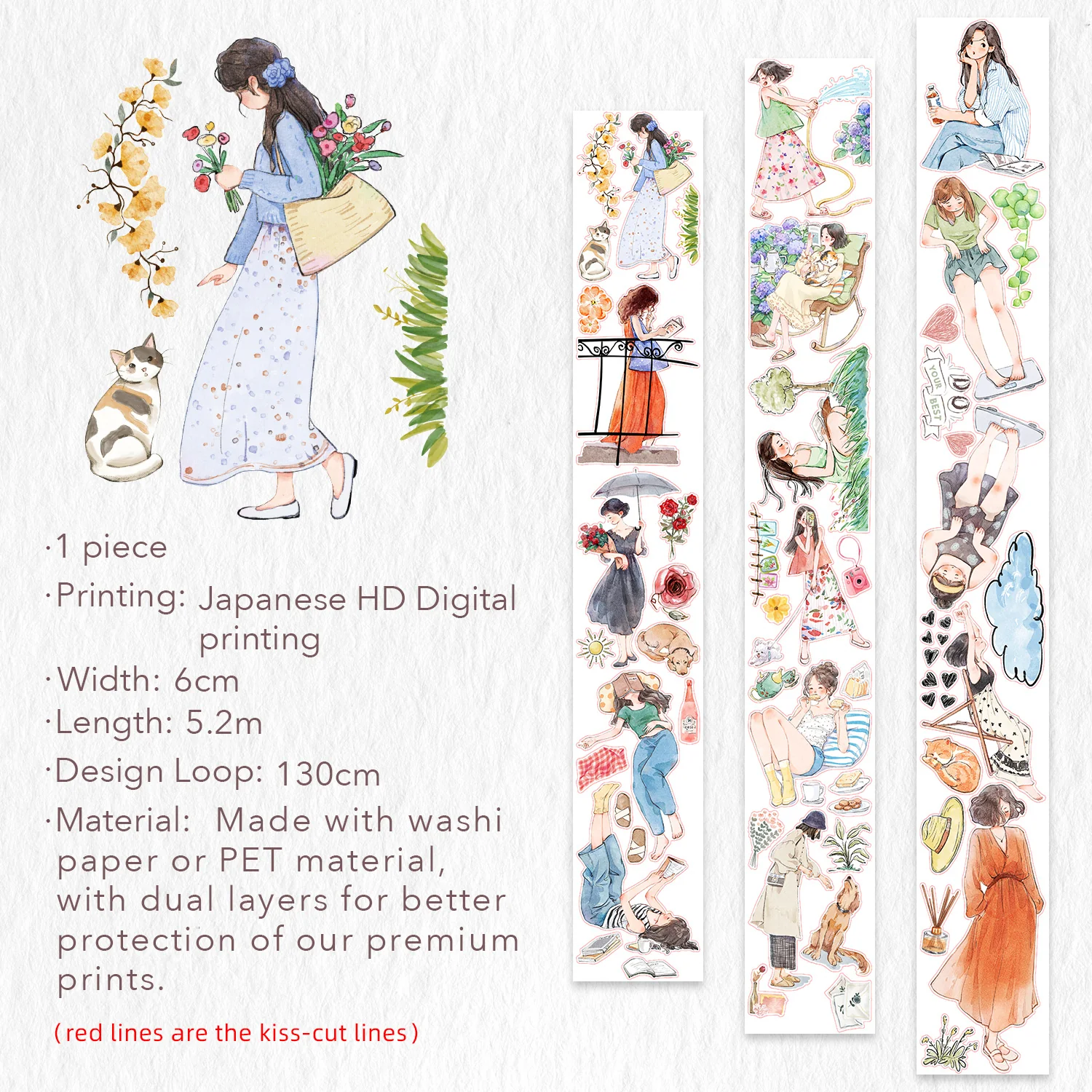 Pre-cut Leisurely Days Wide Washi/PET Tape - Image 9