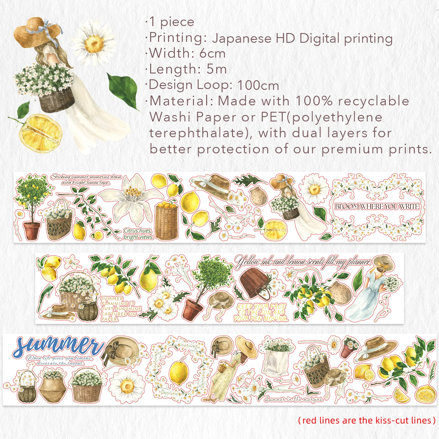 Pre-cut Lemon Breeze Wide Washi/PET Tape - Image 8