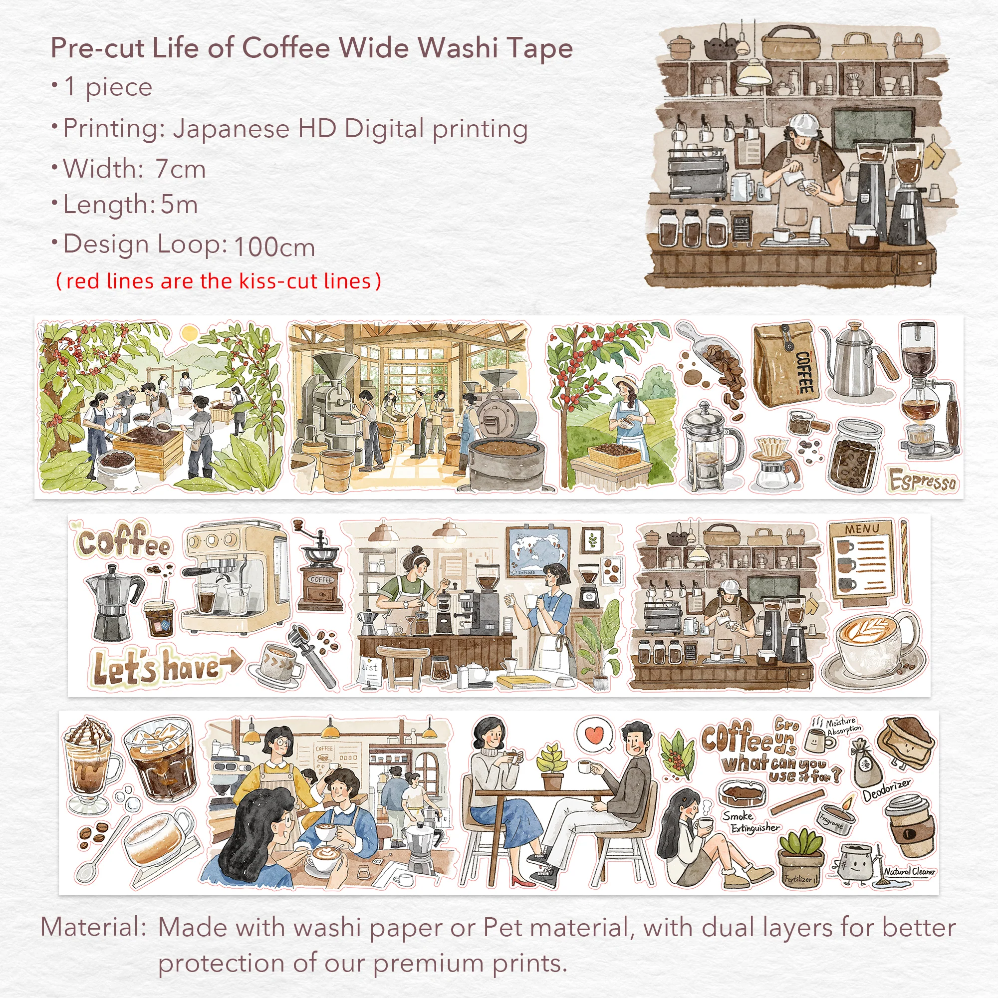 Pre-cut Life of Coffee Wide Washi/PET Tape - Image 10