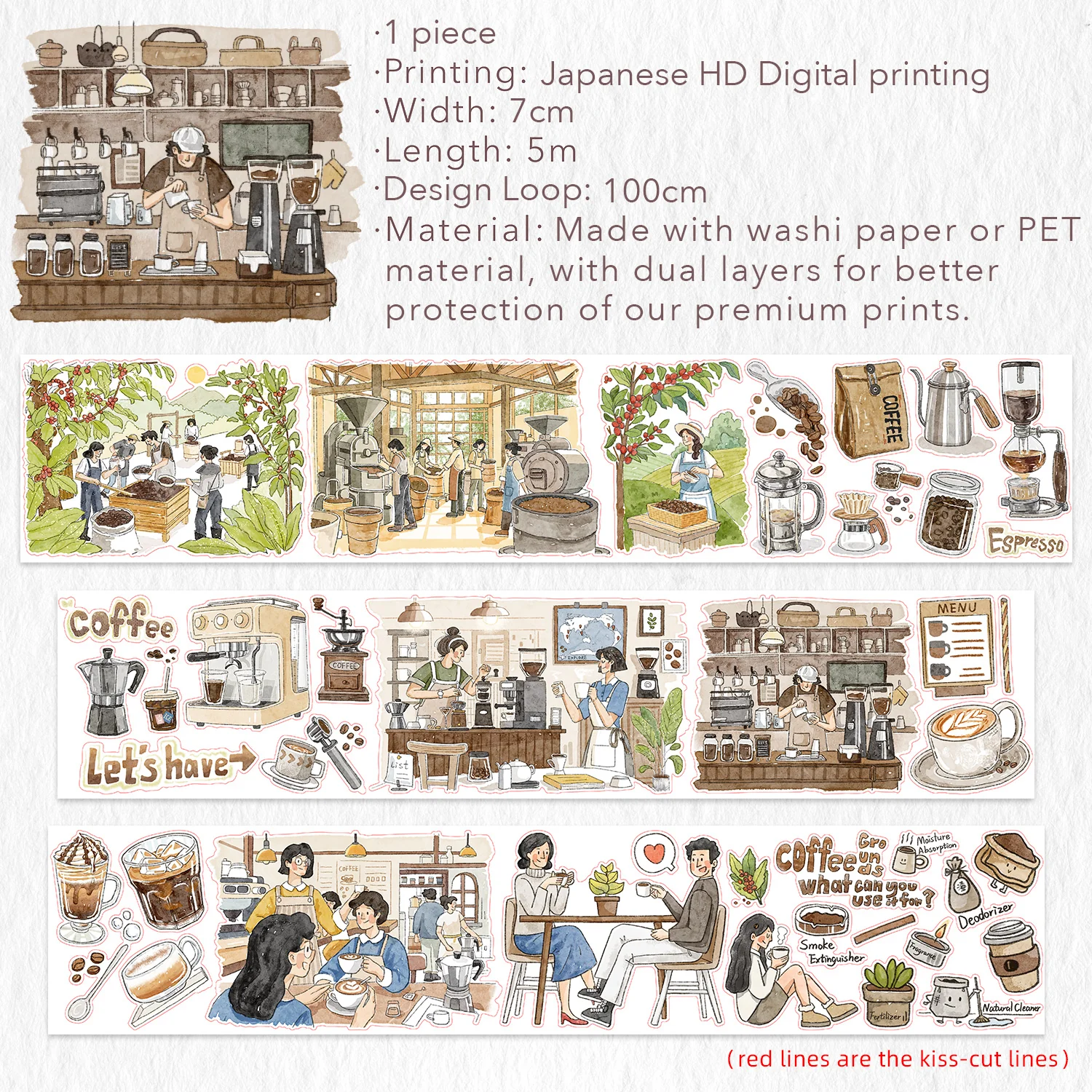 Pre-cut Life of Coffee Wide Washi/PET Tape - Image 8