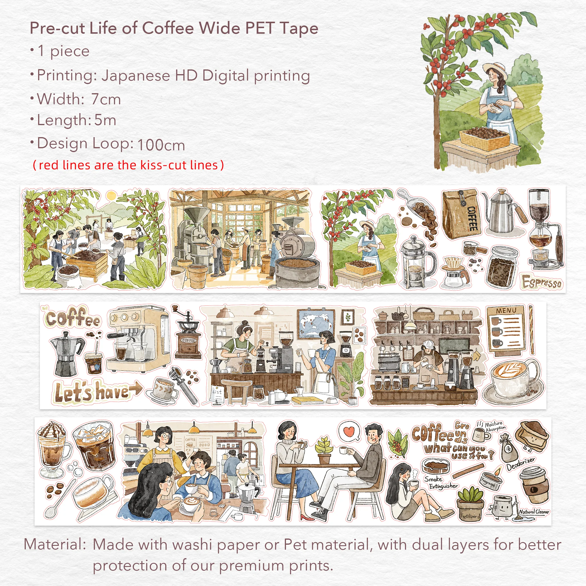 Pre-cut Life of Coffee Wide Washi/PET Tape - Image 9