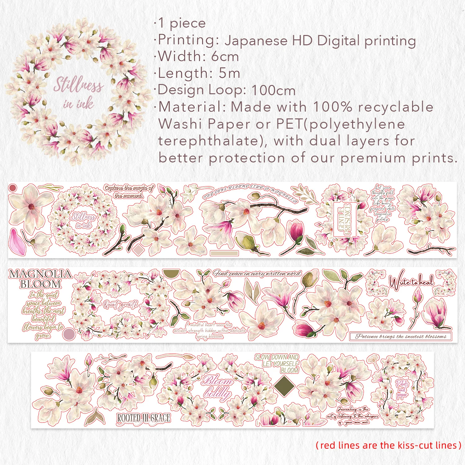 Pre-cut Magnolia Bloom Wide Washi/PET Tape - Image 7