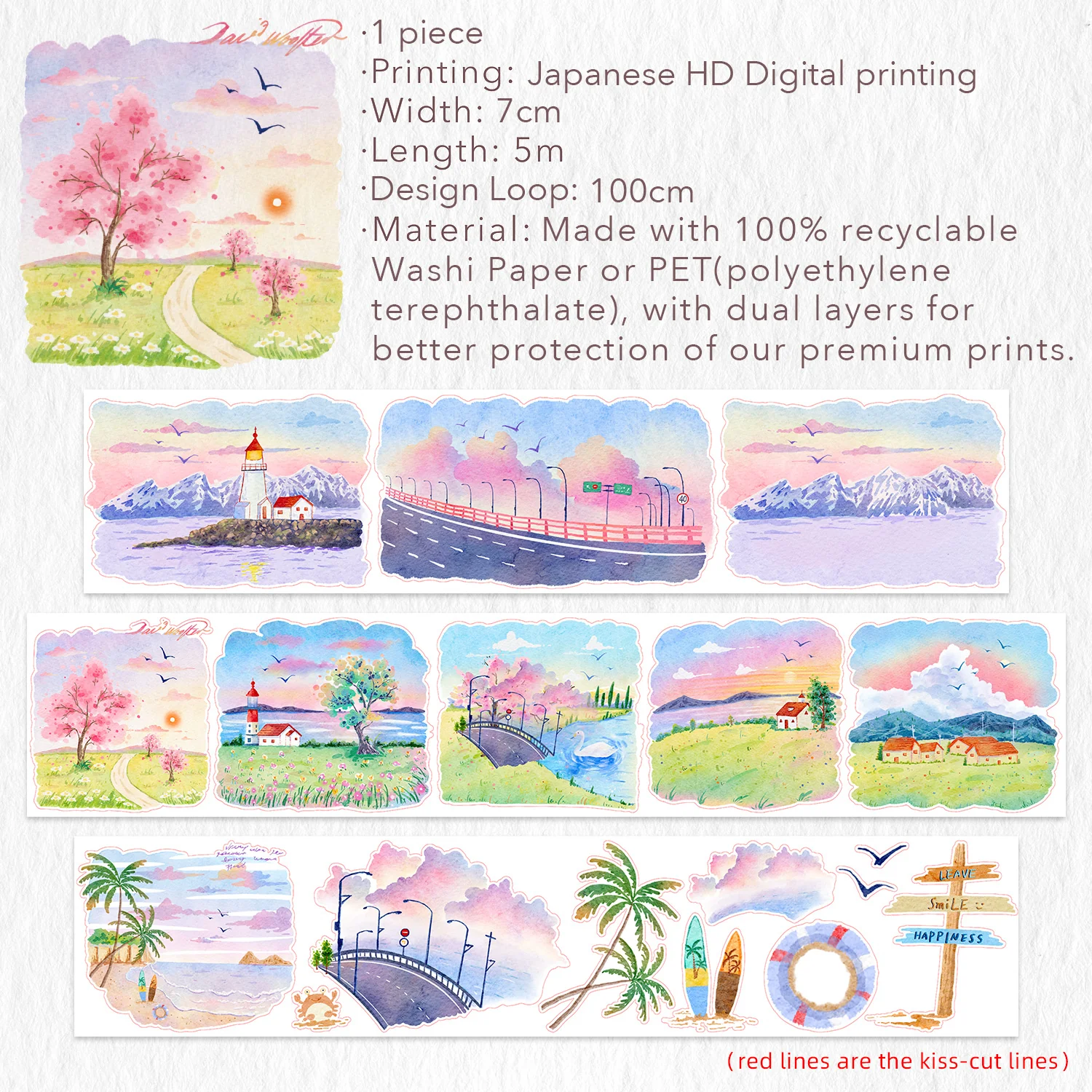 Pre-cut Misty Breeze Wide Washi/PET Tape - Image 7