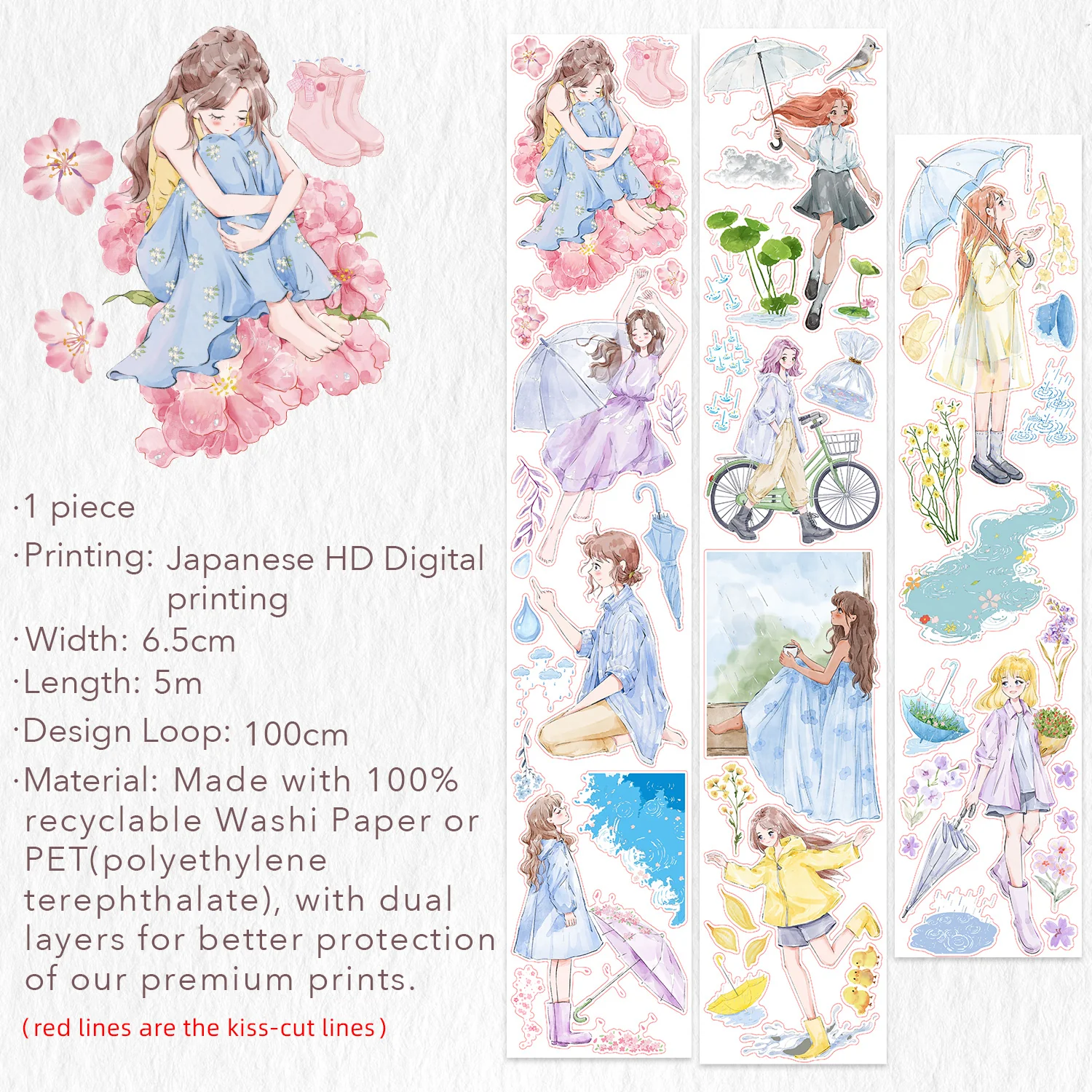 Pre-cut Morning Dew Wide Washi/PET Tape - Image 7