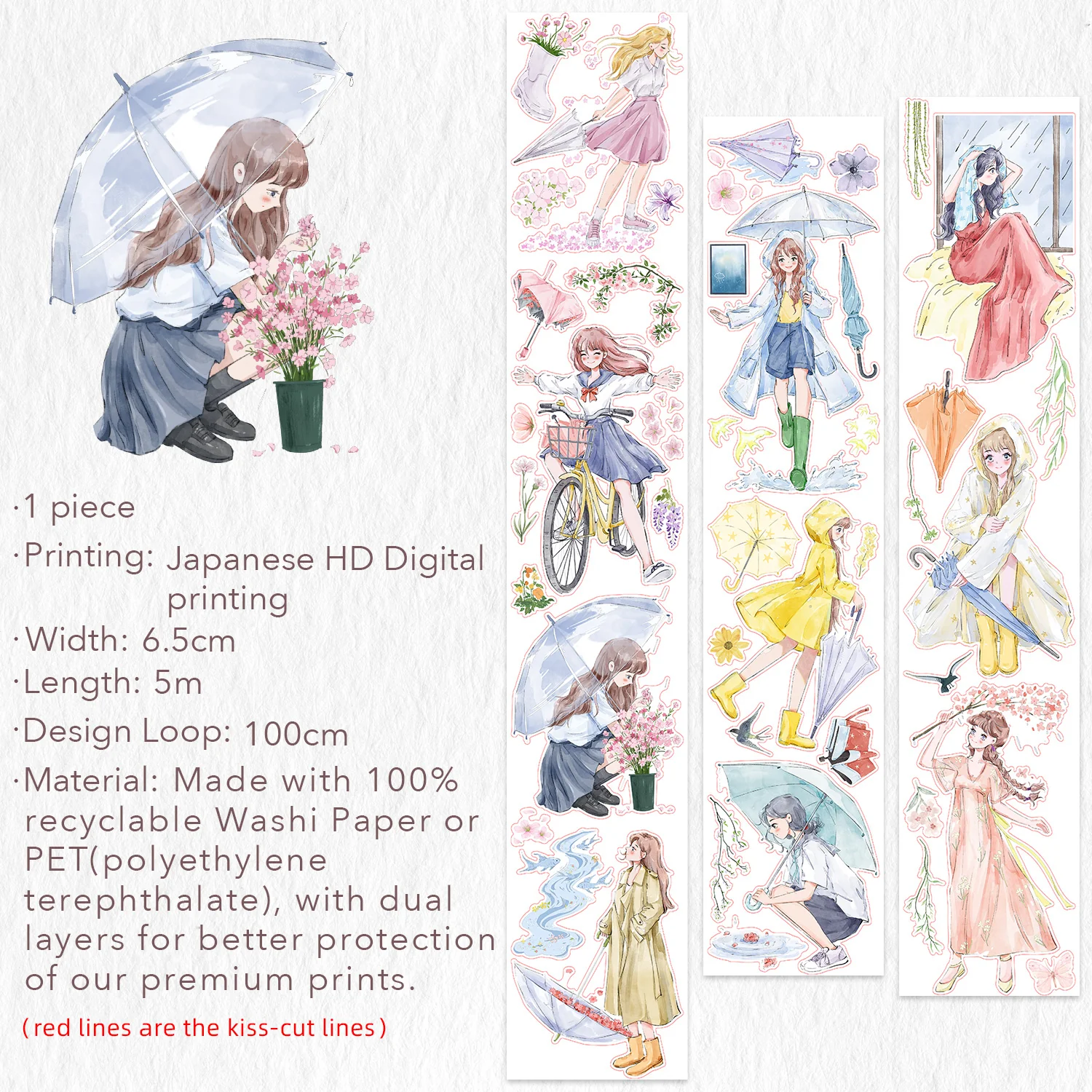 Pre-cut Morning Drizzle Wide Washi/PET Tape - Image 7
