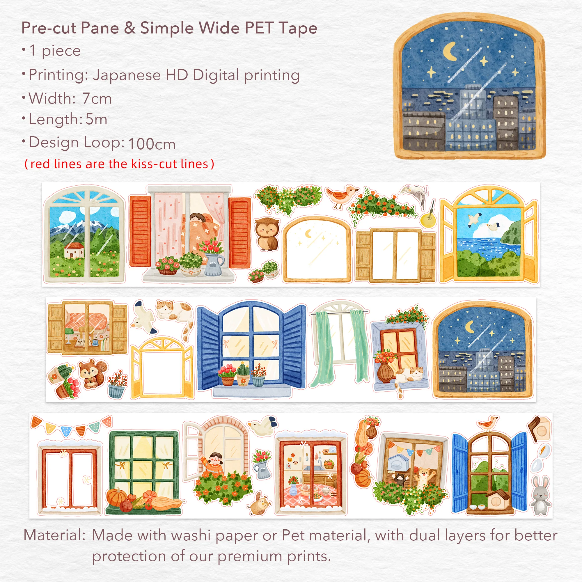 Pre-cut Pane & Simple Wide Washi/PET Tape - Image 10