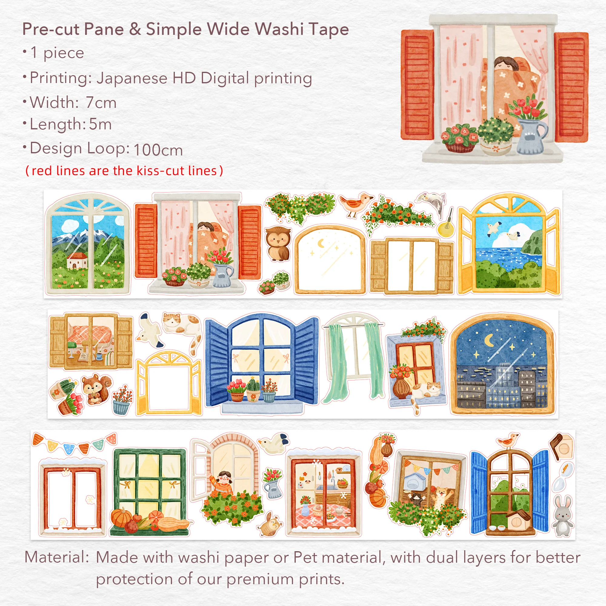 Pre-cut Pane & Simple Wide Washi/PET Tape - Image 8