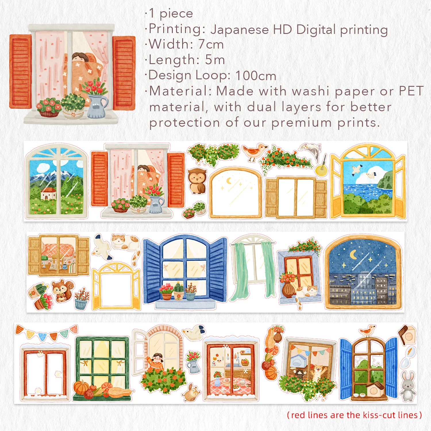 Pre-cut Pane & Simple Wide Washi/PET Tape - Image 9