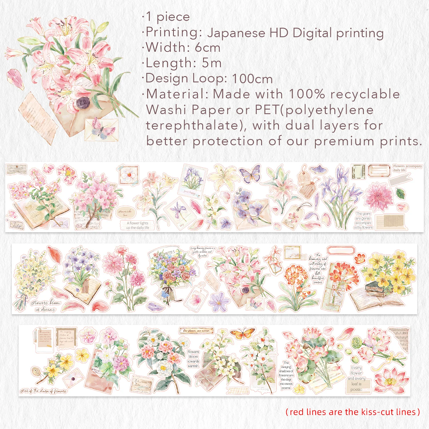 Pre-cut Petal Post Wide Washi/PET Tape - Image 13