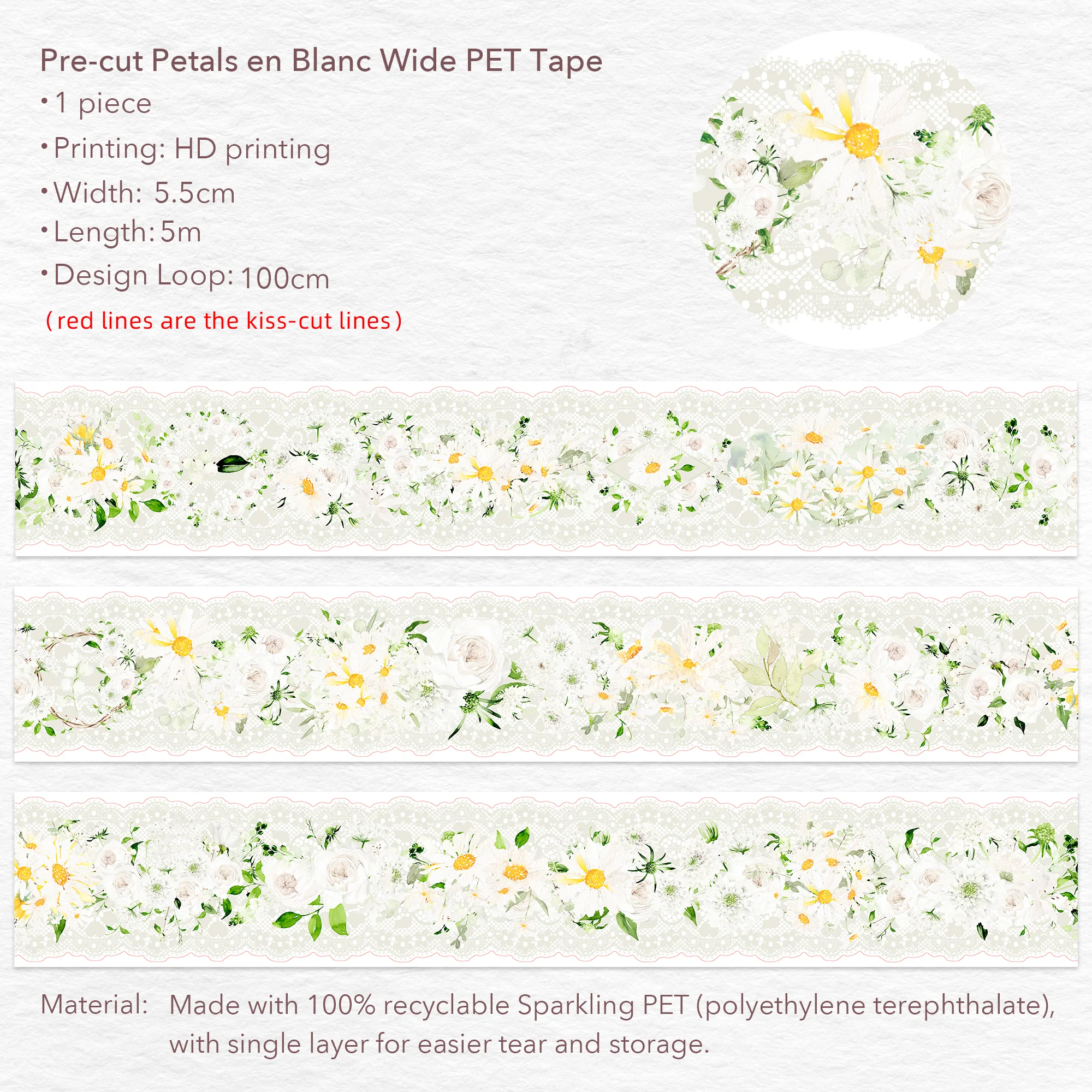 Pre-cut Petals en Blanc Wide PET Tape (Sparkling) - Image 10