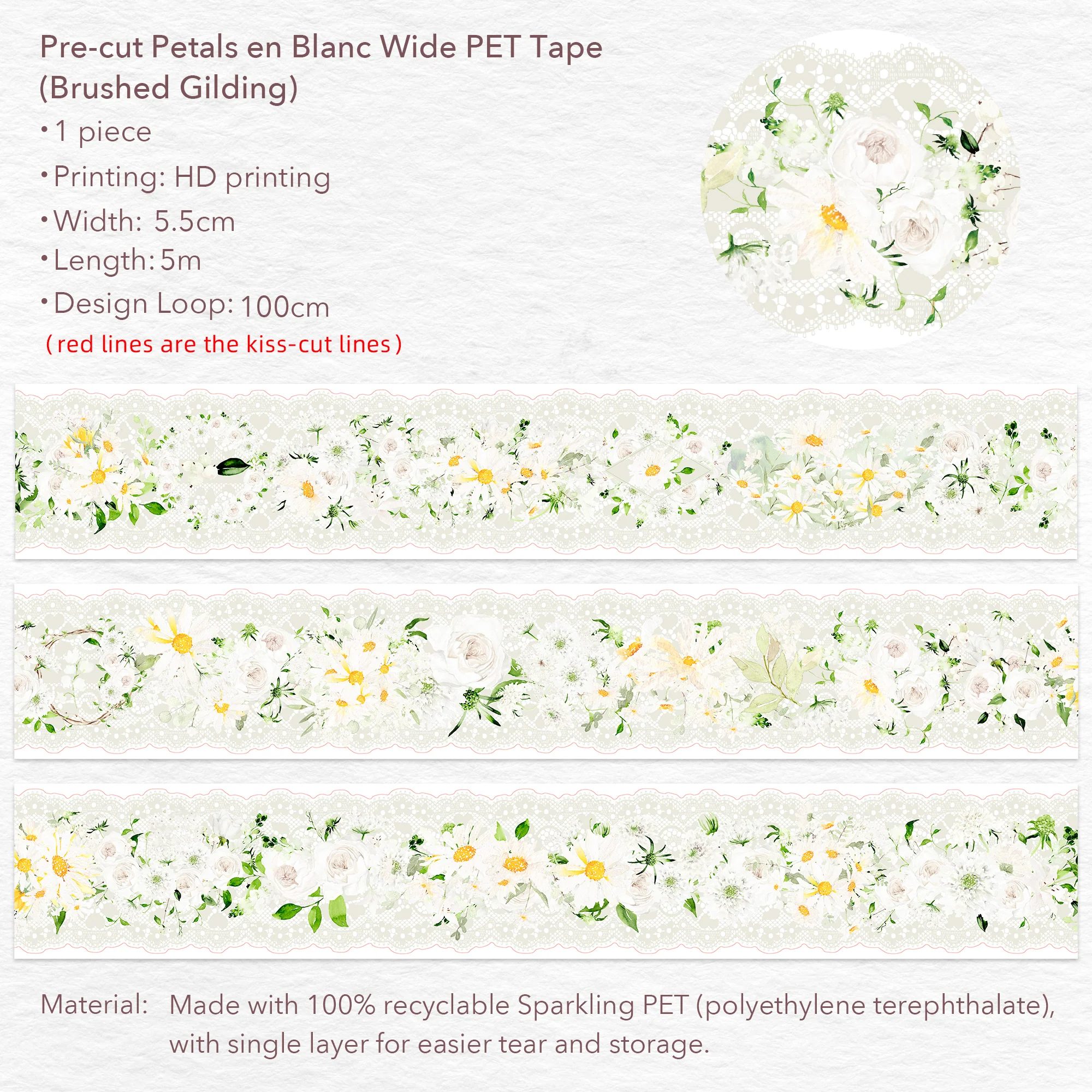 Pre-cut Petals en Blanc Wide PET Tape (Sparkling) - Image 11