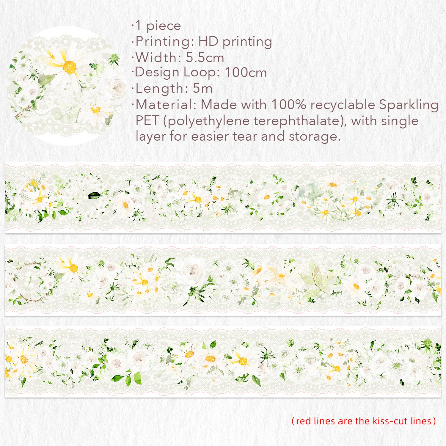 Pre-cut Petals en Blanc Wide PET Tape (Sparkling) - Image 9