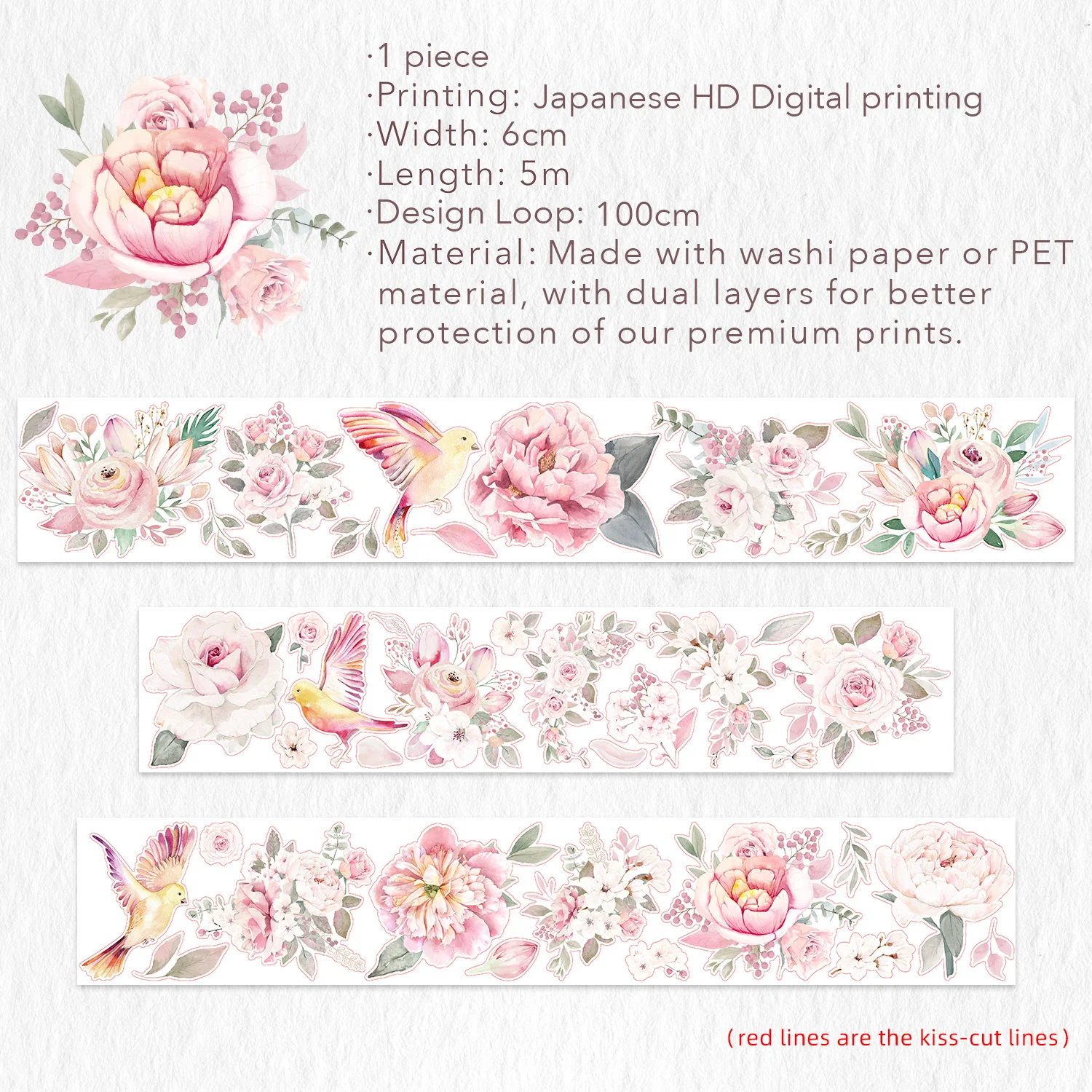 Pre-cut Pink Velvet Wide Washi/PET Tape - Image 8