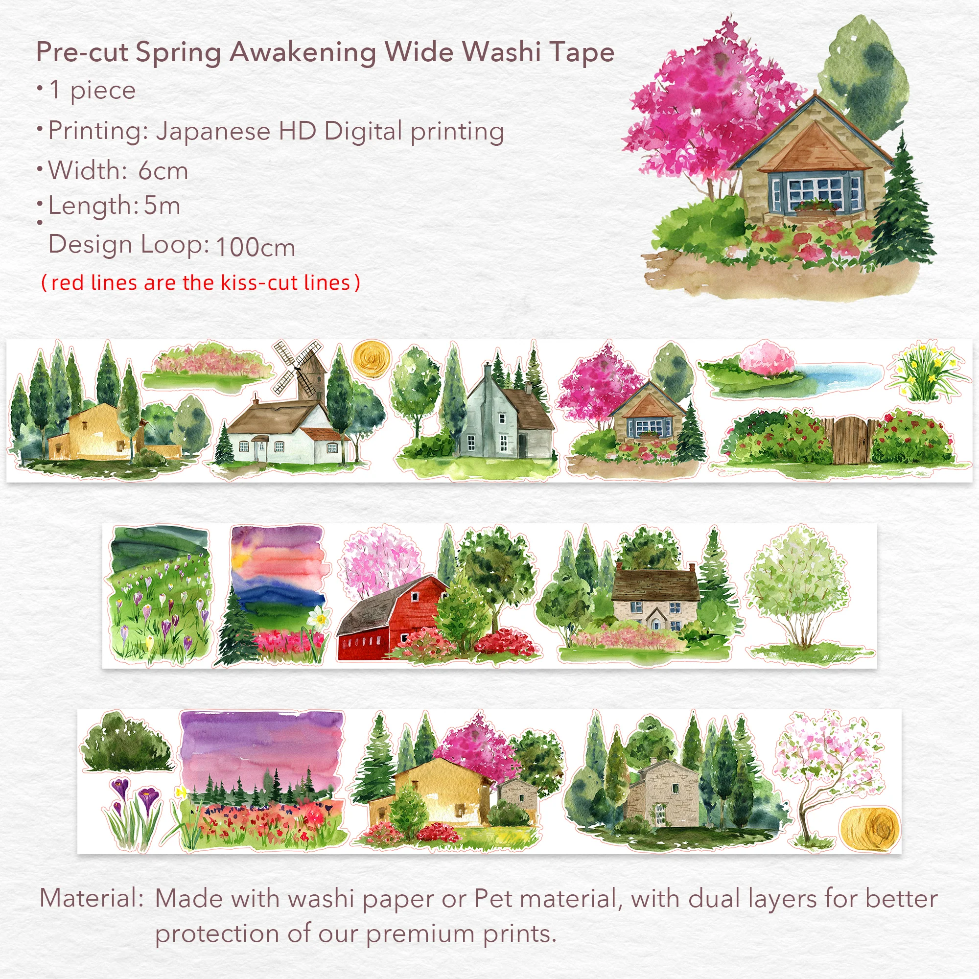 Pre-cut Spring Awakening Wide Washi/PET Tape - Image 8