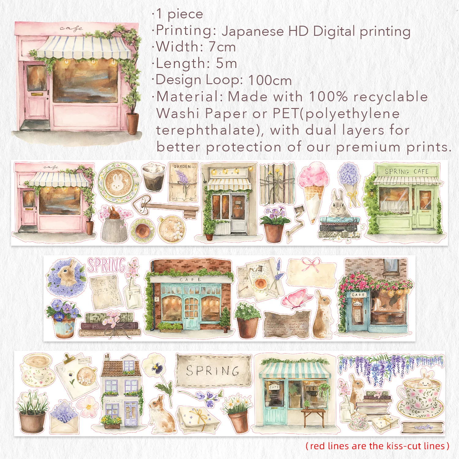Pre-cut Spring Café Wide Washi/PET Tape - Image 10