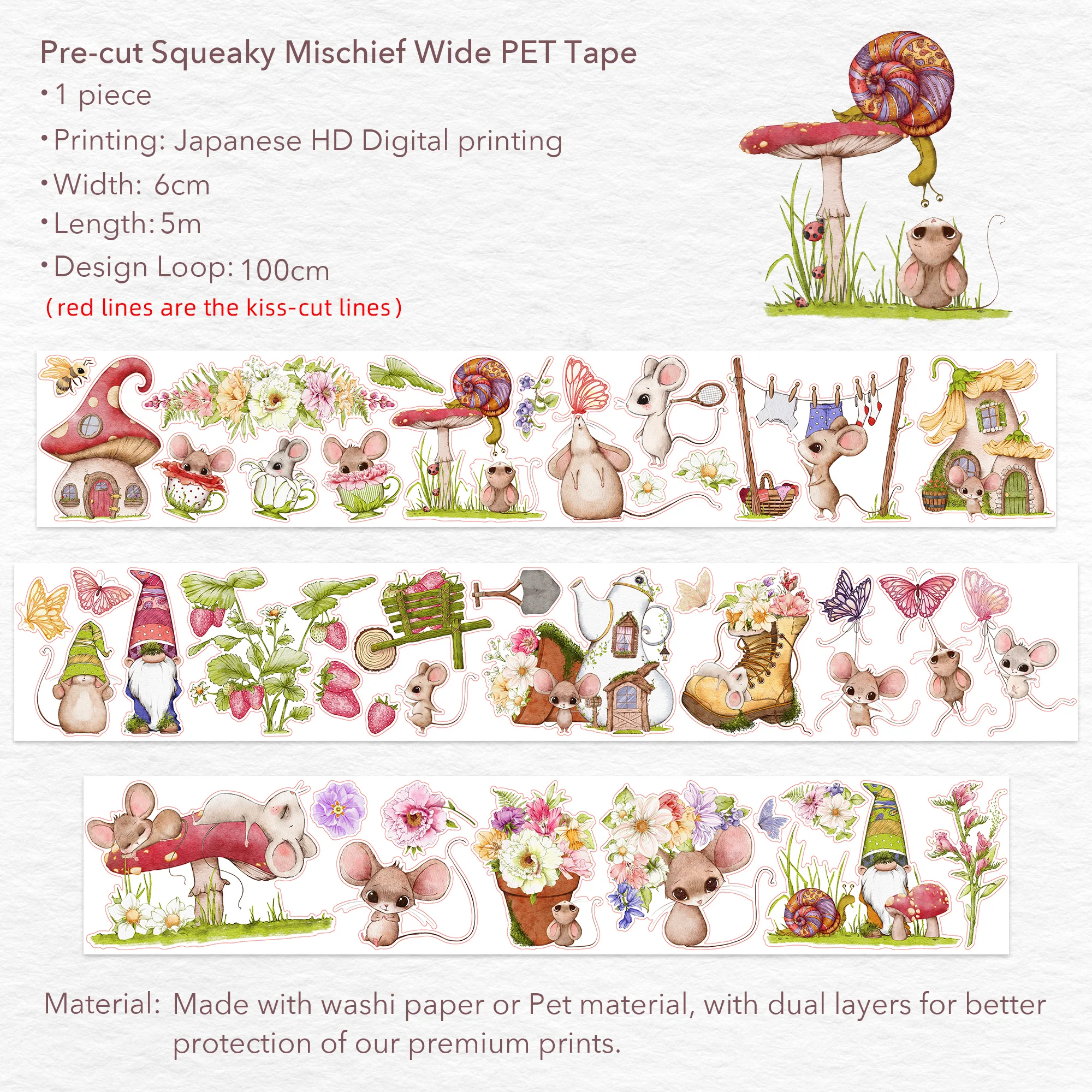 Pre-cut Squeaky Mischief Wide Washi/PET Tape - Image 10