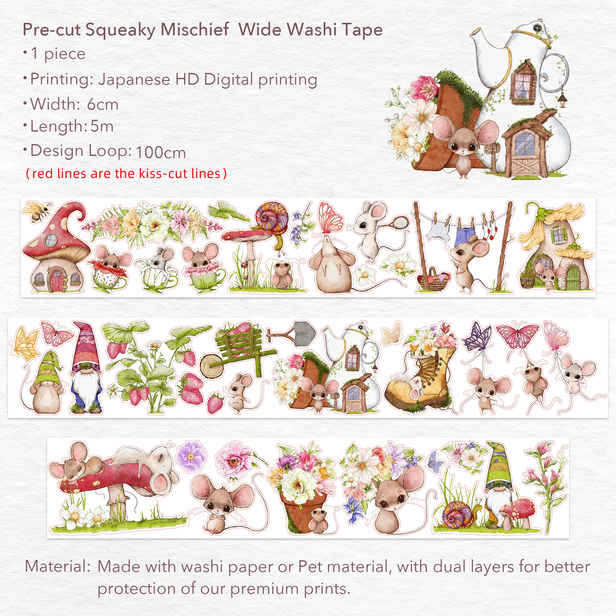 Pre-cut Squeaky Mischief Wide Washi/PET Tape - Image 8