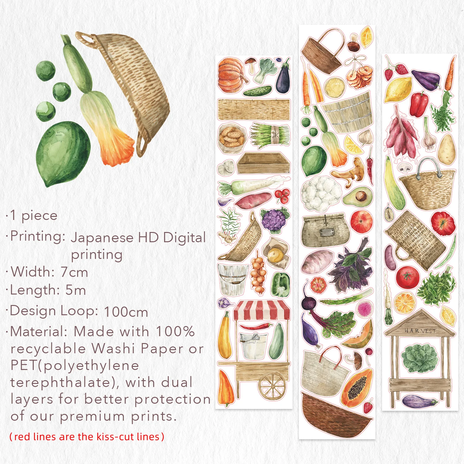 Pre-cut Summer Bazaar Wide Washi/PET Tape - Image 7