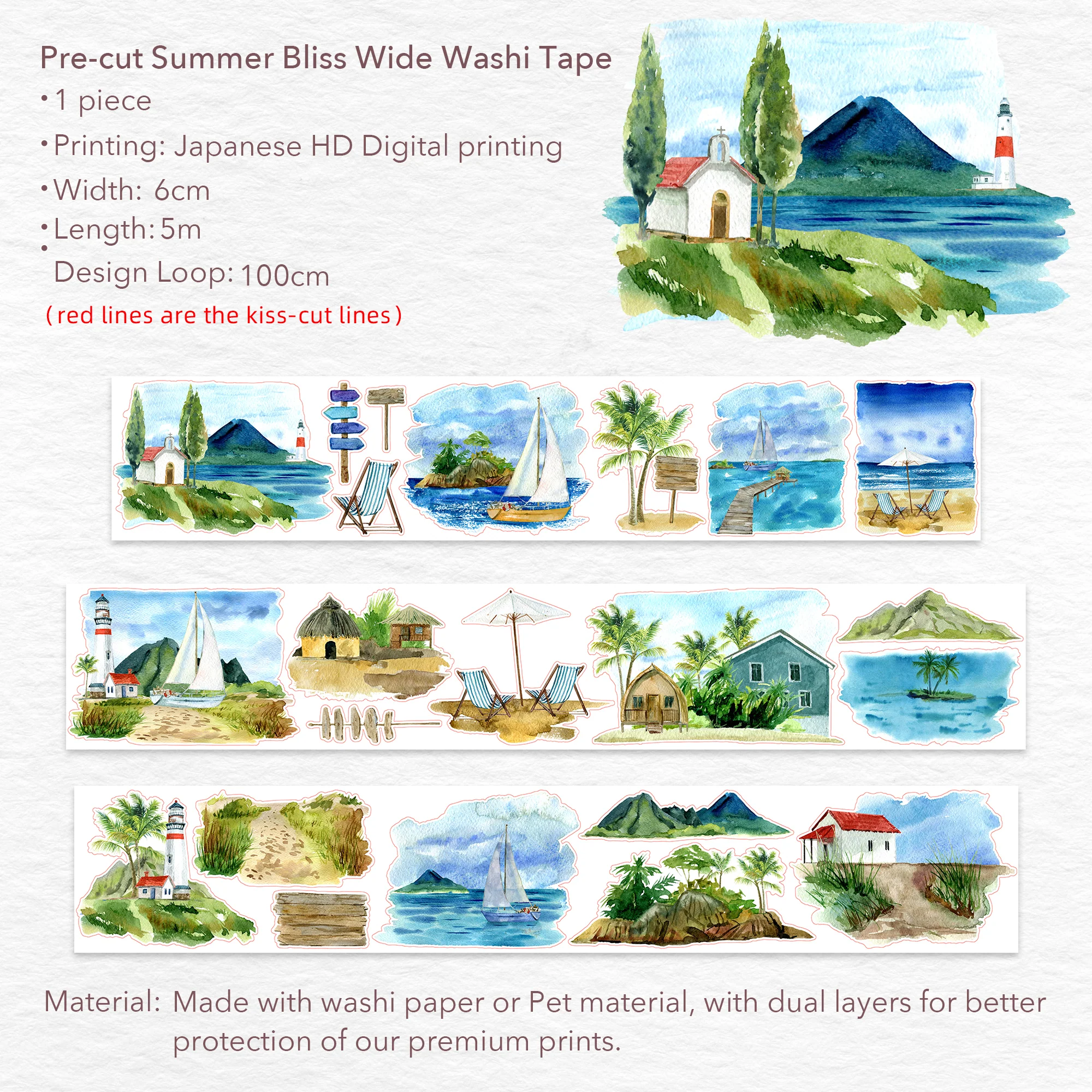 Pre-cut Summer Bliss Wide Washi/PET Tape - Image 10